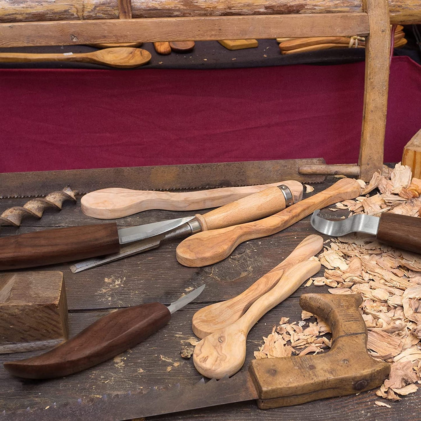 10Pcs Wood Carving Kit, Beginner Set With Resistant Gloves, Spoon & Whittling Knife, Sandpaper for Woodworking