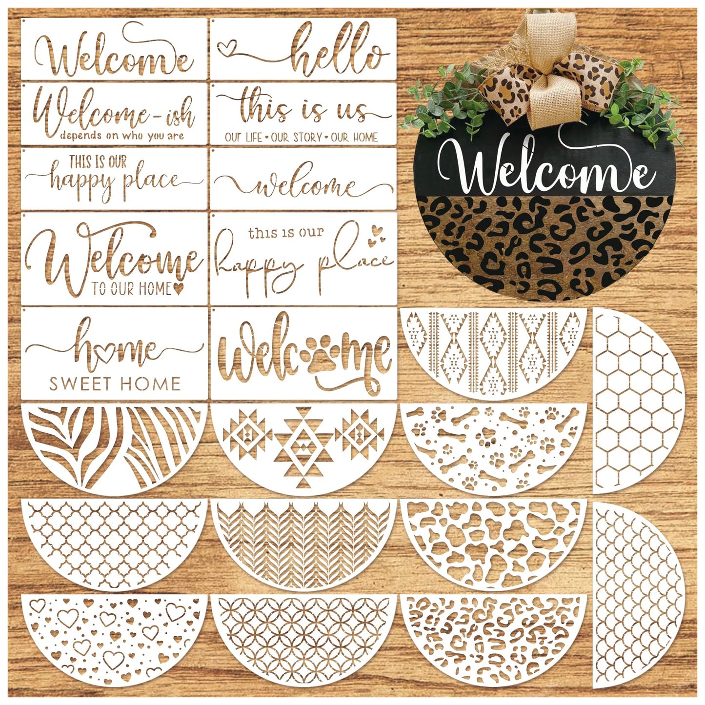 Welcome Stencils for Painting on Wood Doormat, Half Round Stencils for Crafts Reusable for Door Mats Furniture Sign Canvas DIY (hafl22)