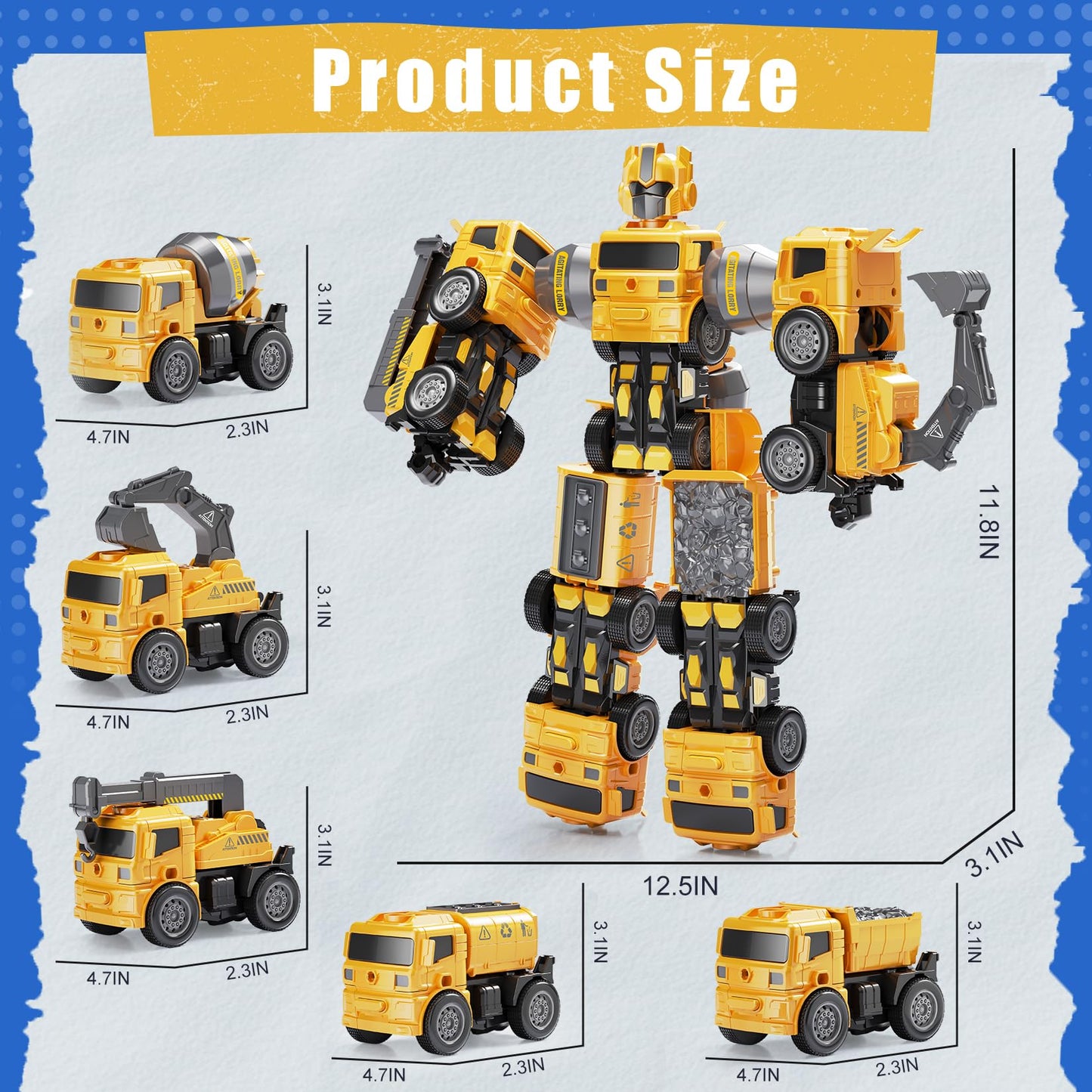 BLUEYAK 3 Year Old Boy Birthday Gift - STEM Toys for Ages 3-8, Construction Transforming Toys,5 in 1 Building Take Apart Trucks Transform to Robot, Boys Toys Stocking Stuffers for Kids Christmas 3-8