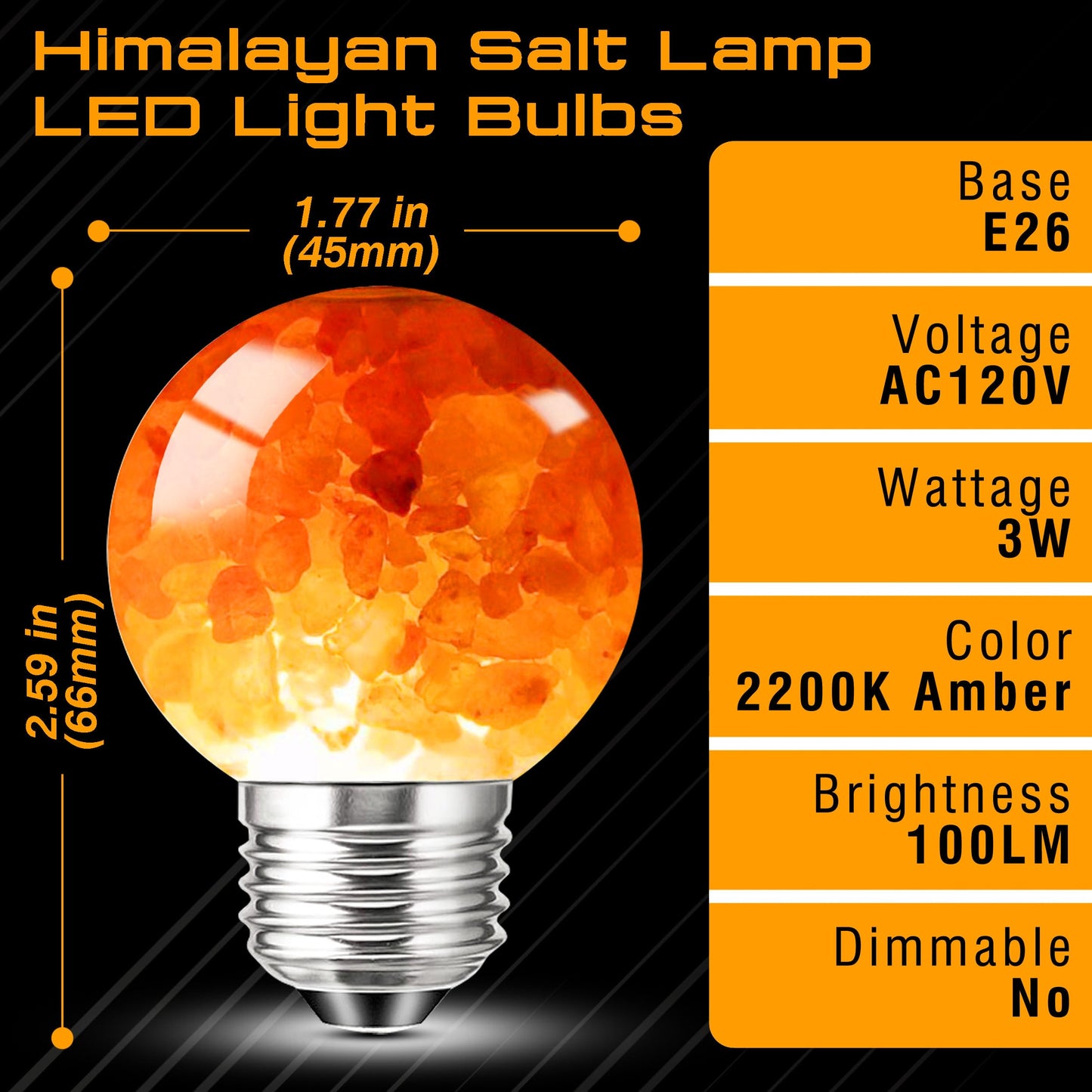 E26 Himalayan Salt Lamp Light Bulbs 3W, 2200K Warm Amber Night Light Bulbs 100lm, E26 G45 Pink Salt Rock Lamp Bulb for Bedroom Sleep, Stress Relief, Ambient Mood Lighting, Decor, Non-Dimmable, 4 Pack