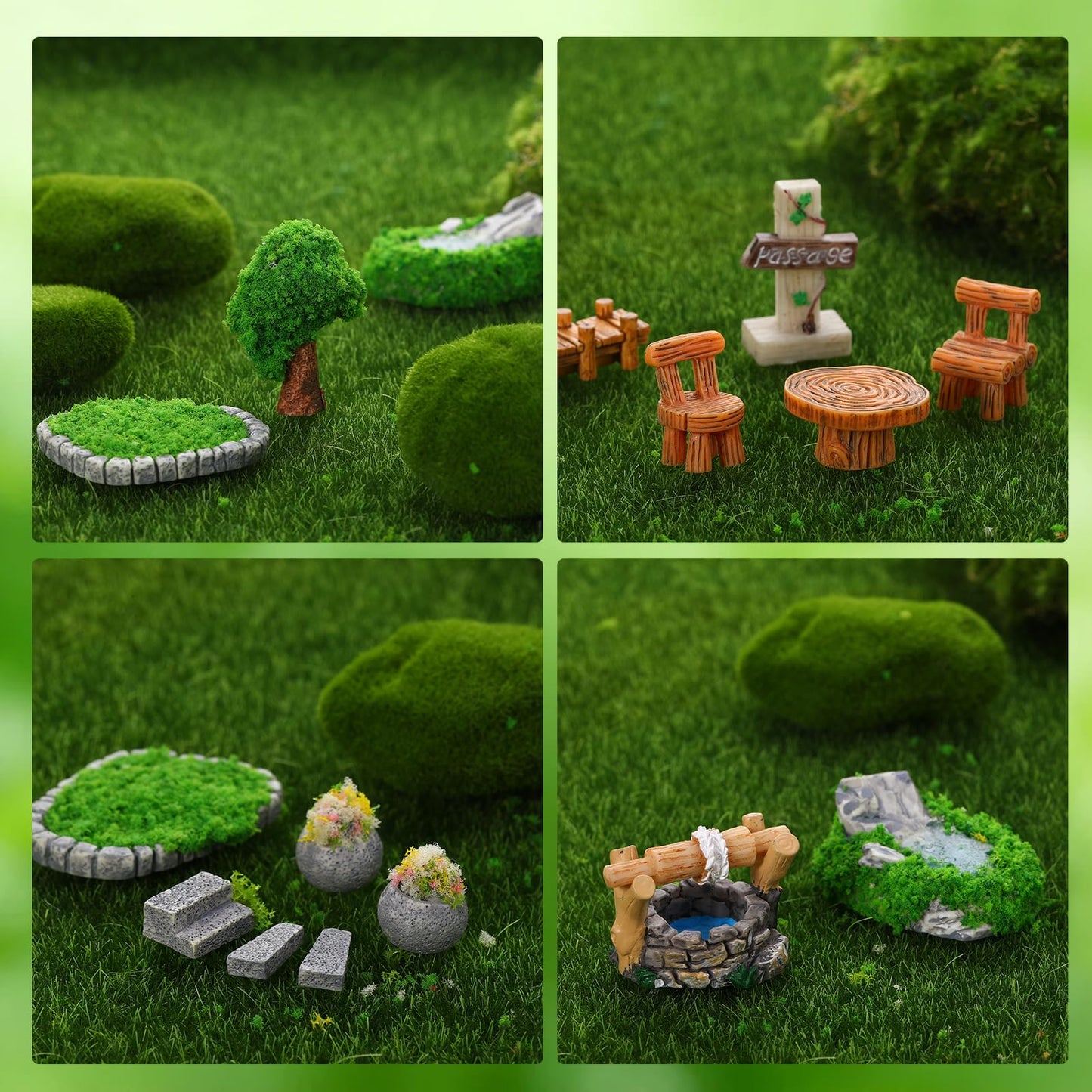 GGSTDDUP Mini Fairy Garden Accessories, Miniature Landscape Decorations Included Mini Bridge Pond Water Well for DIY Craft Lawn Pond Decor