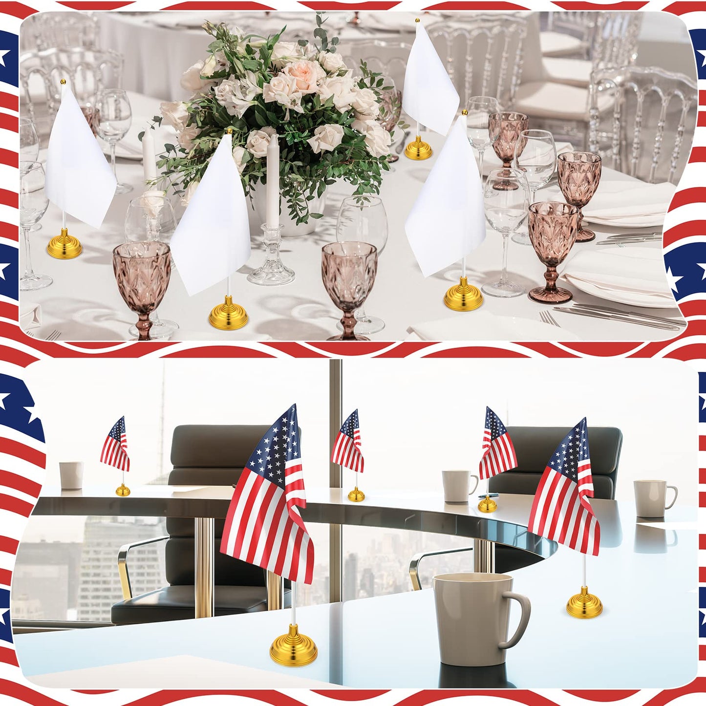 Tatuo 48 Pcs Mini White Desktop Flags on Stick with Stands 5.51 x 8.27 Office White Solid for DIY Craft Small Blank Desktop Flag with Pole for 4th of July Event Celebration