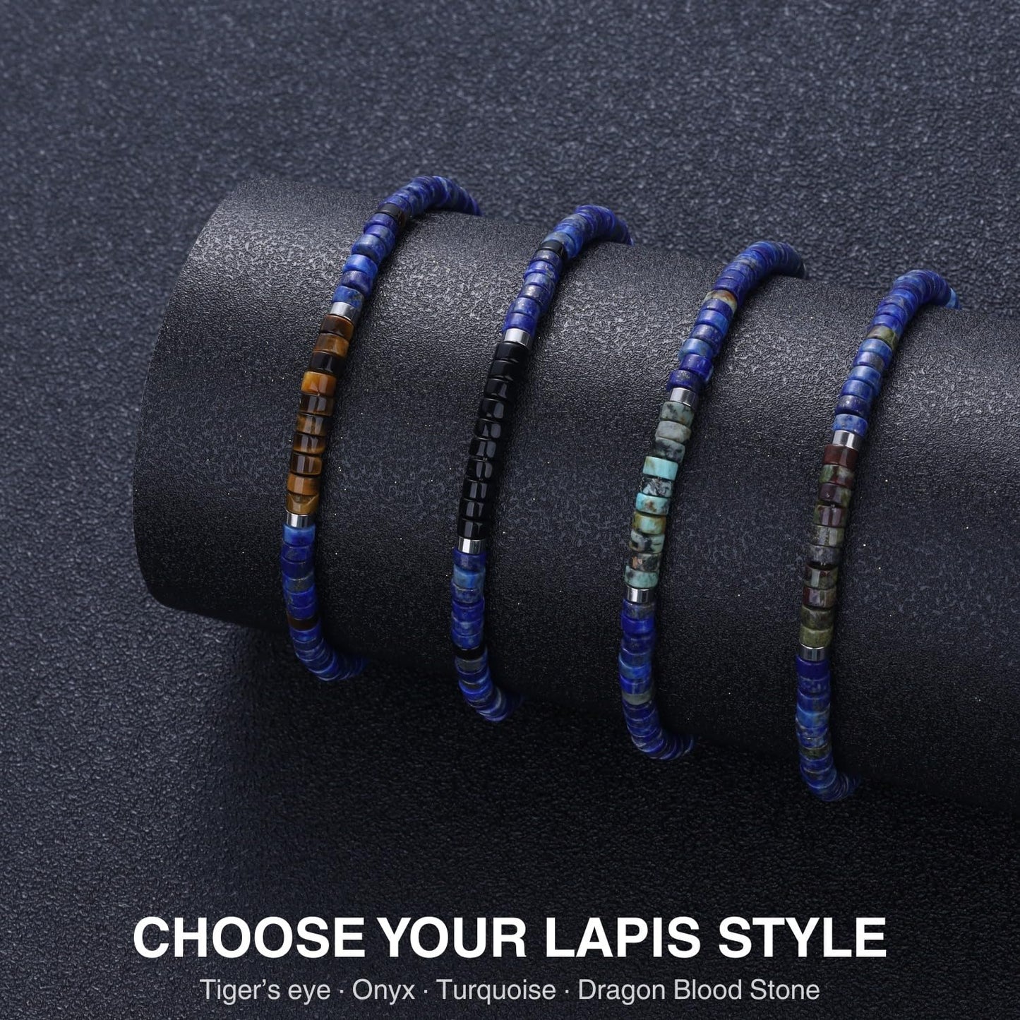 SAMYA Lapis Lazuli Bracelet for Men – Natural 4×2mm Heshi Beaded Bracelet, Stainless Steel Lobster Clasp, Adjustable Fit for 6.5”–8.0” Wrist, Blue Stone Bracelet for Men