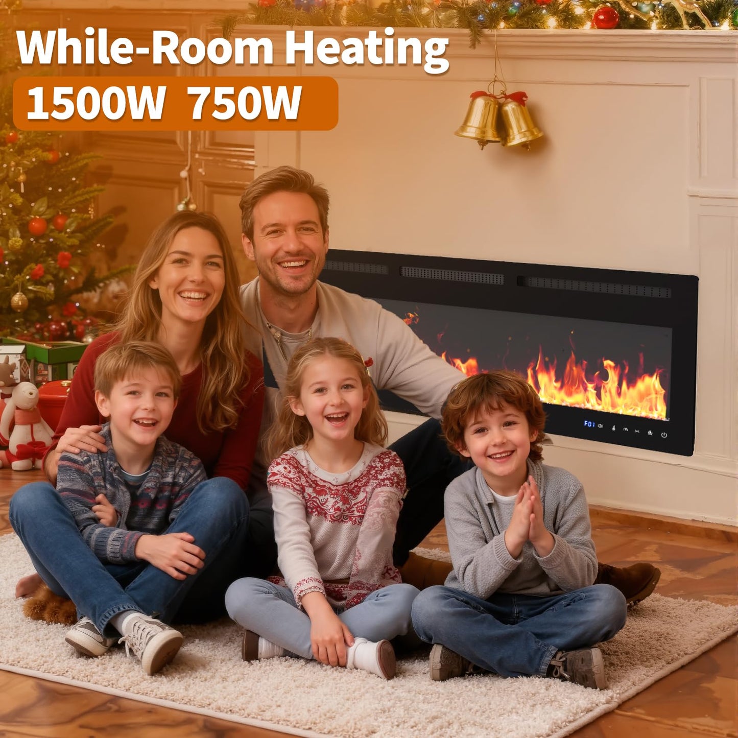 50" Smart Electric Fireplace Wall Mount, 1500w Heater with Remote Control & Timer, 12 Color LED Flame Effect, Touch Screen, for Living Room Bedroom Indoor Use