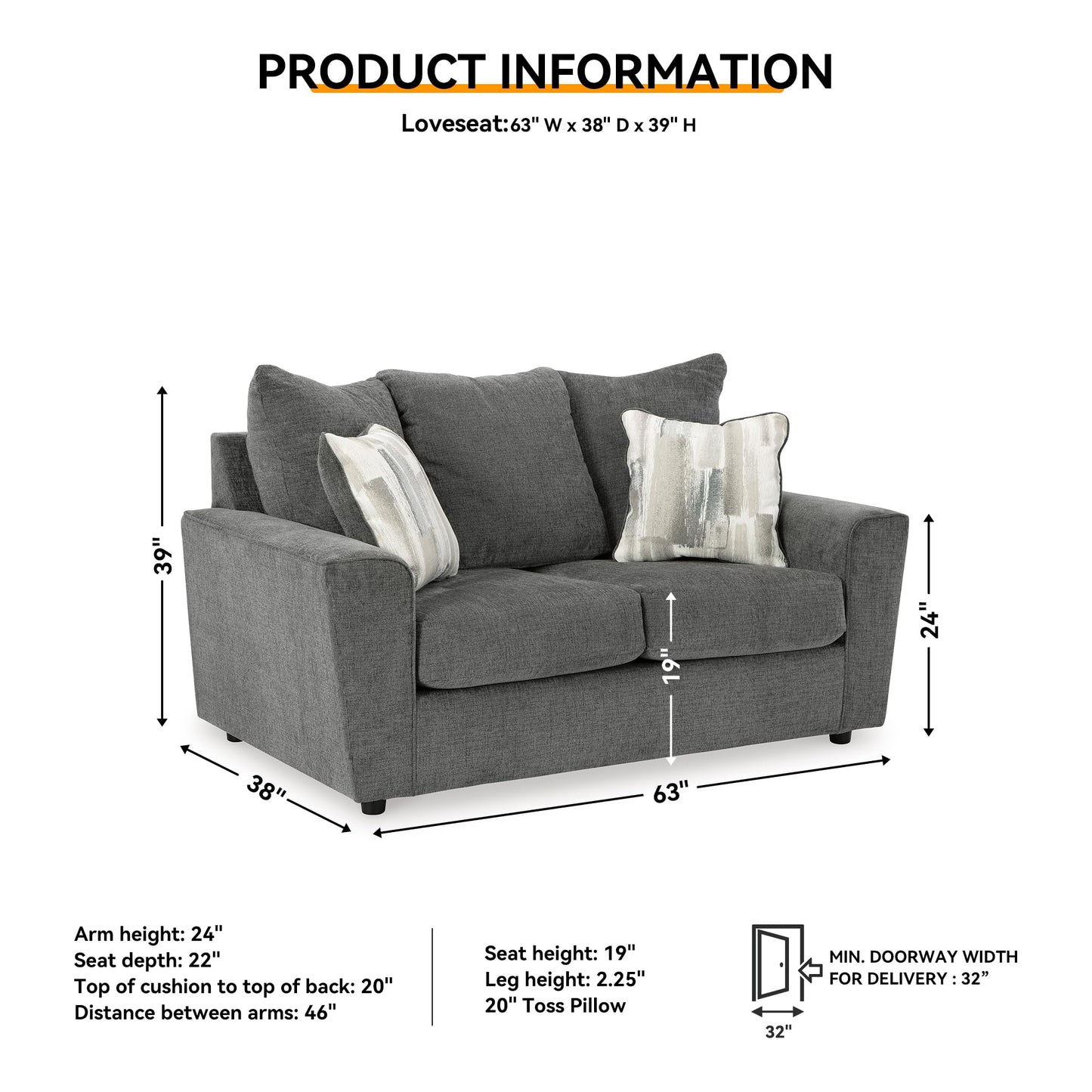 Signature Design by Ashley Stairatt Casual Loveseat with Flared Arms, Gray
