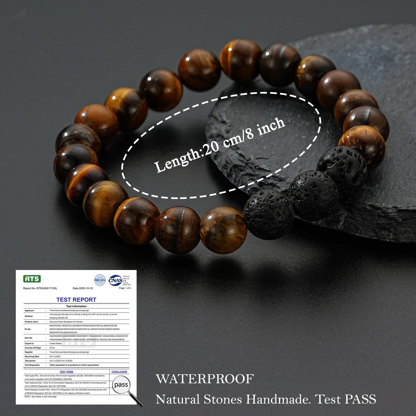 HEYOLL Tiger Eye Bracelet Men Natural Stones Handmade Bracelets Volcanic Rock Protection Bracelet, Anxiety Relief Items Brithday Gifts for Men Anxiety Beaded Bracelets