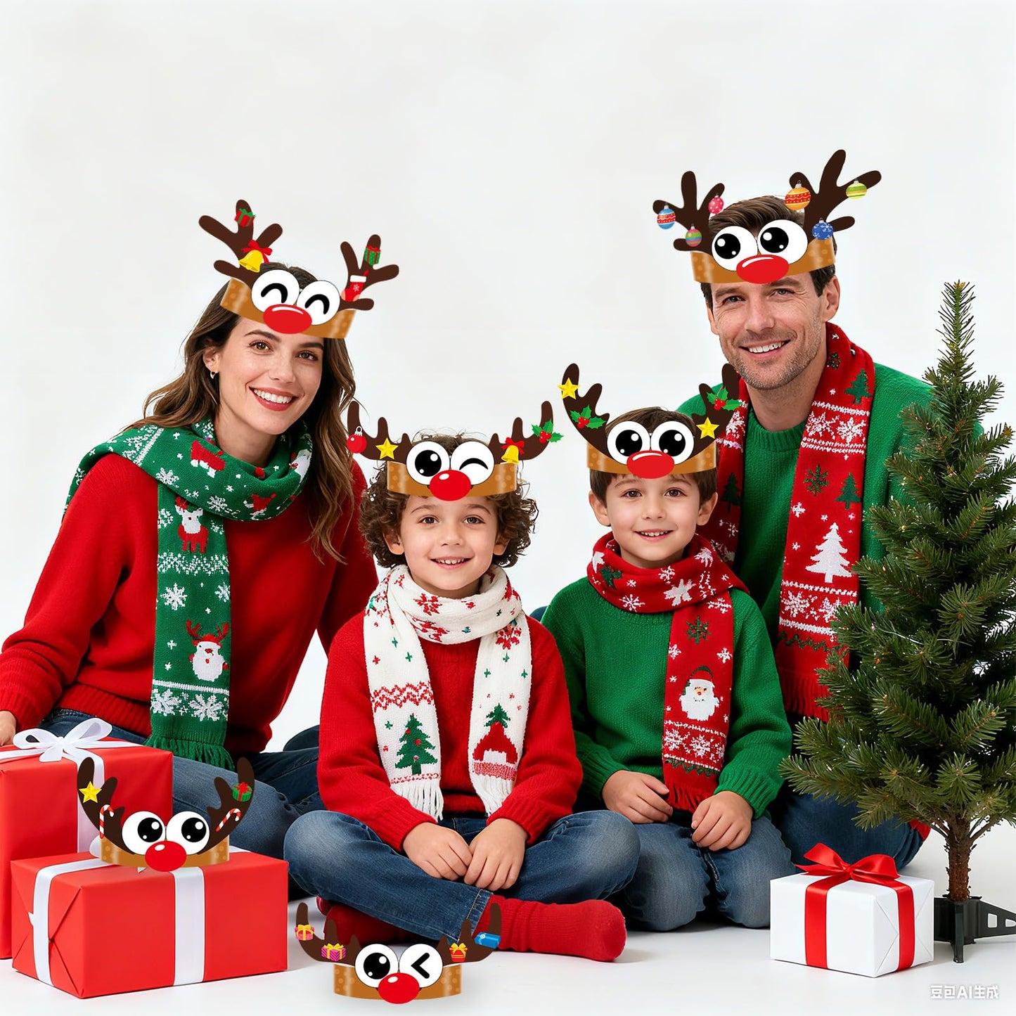 Qyeahkj 24 Sets Christmas Headbands Craft Kits Xmas Reindeer DIY Paper Crown Crafts for Winter Elk Reindeer Eyes Nose and Horn Stickers Holiday Home Activities Winter Party Favors