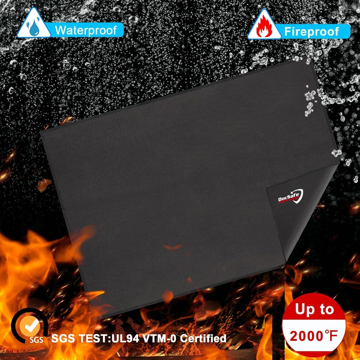 DocSafe 65 x 42 inches Under Grill Mat,Large 4 Layers Fire Pit Mat,Fireproof Mat Heat Insulated Protector for Deck,Patio,Grass,Smoker,BBQ,Reusable Oil-Proof and Waterproof Indoor Fireplace Pad,Black