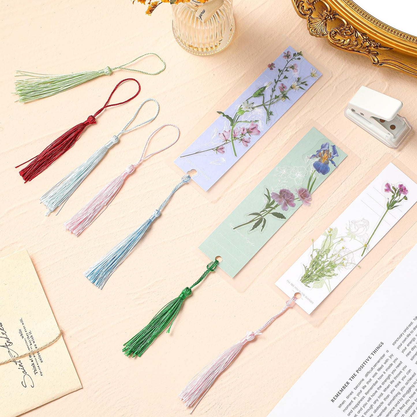 Fuyoooo 101 Pcs DIY Bookmark Making Kit Bookmark Laminating Pouches 5 Mil Hot Laminator Sleeves with Rainbow Tassels and Puncher Fit Most Pouch Laminating Machines Easter Gift(2.36 x 7.87 Inch)