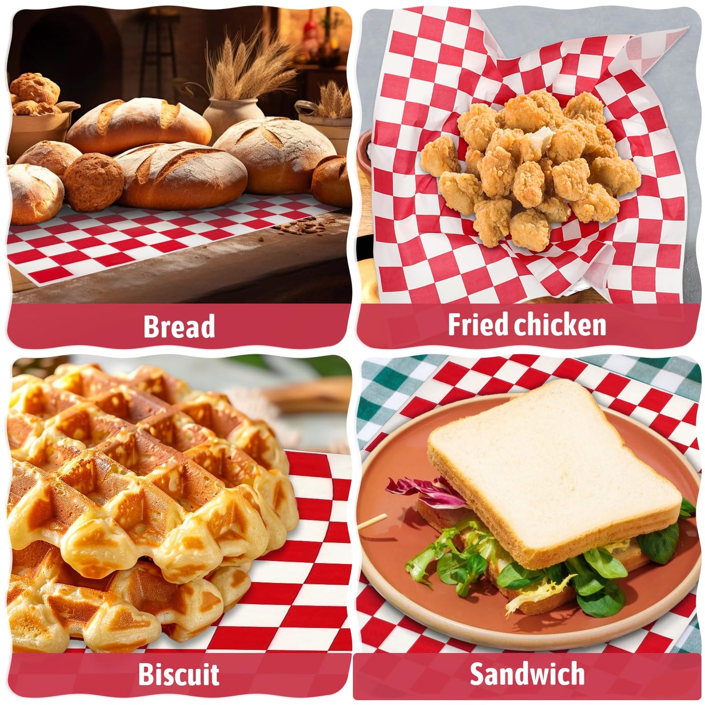 simarro 1000 Sheets Checkered Deli Paper Sheets, 12 x 12 Inch Grease Resistant Food Basket Liners Sandwich Paper Wraps for Restaurants Churches BBQs Picnic Party (Red And White)