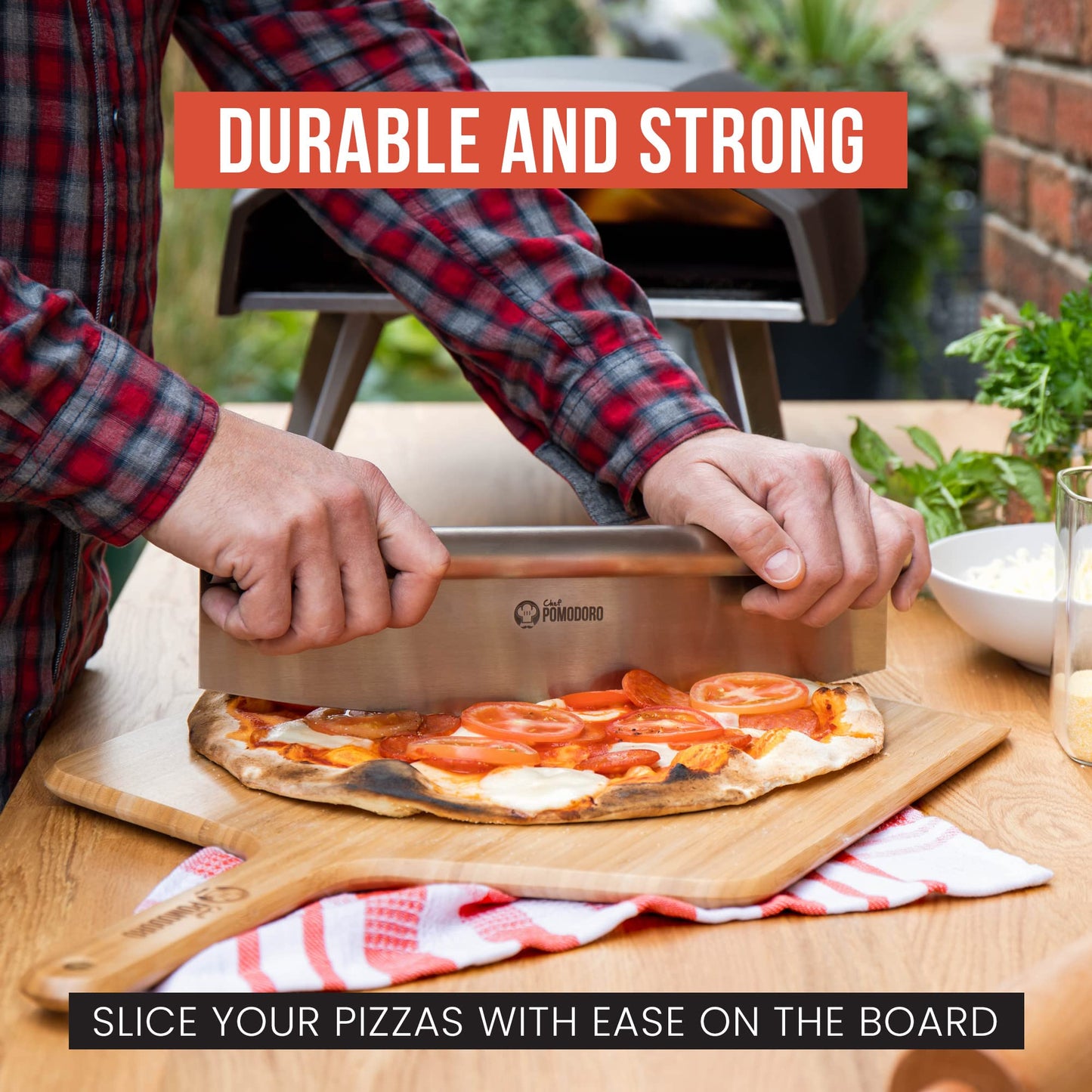 Chef Pomodoro Wooden Pizza Peel 14 inch, Homemade Wood Pizza Paddle, Board with with Handle, Indoor and Outdoor Oven Accessories, Spatula Gourmet Prep Shovel for Launching and Serving Pies and Bread