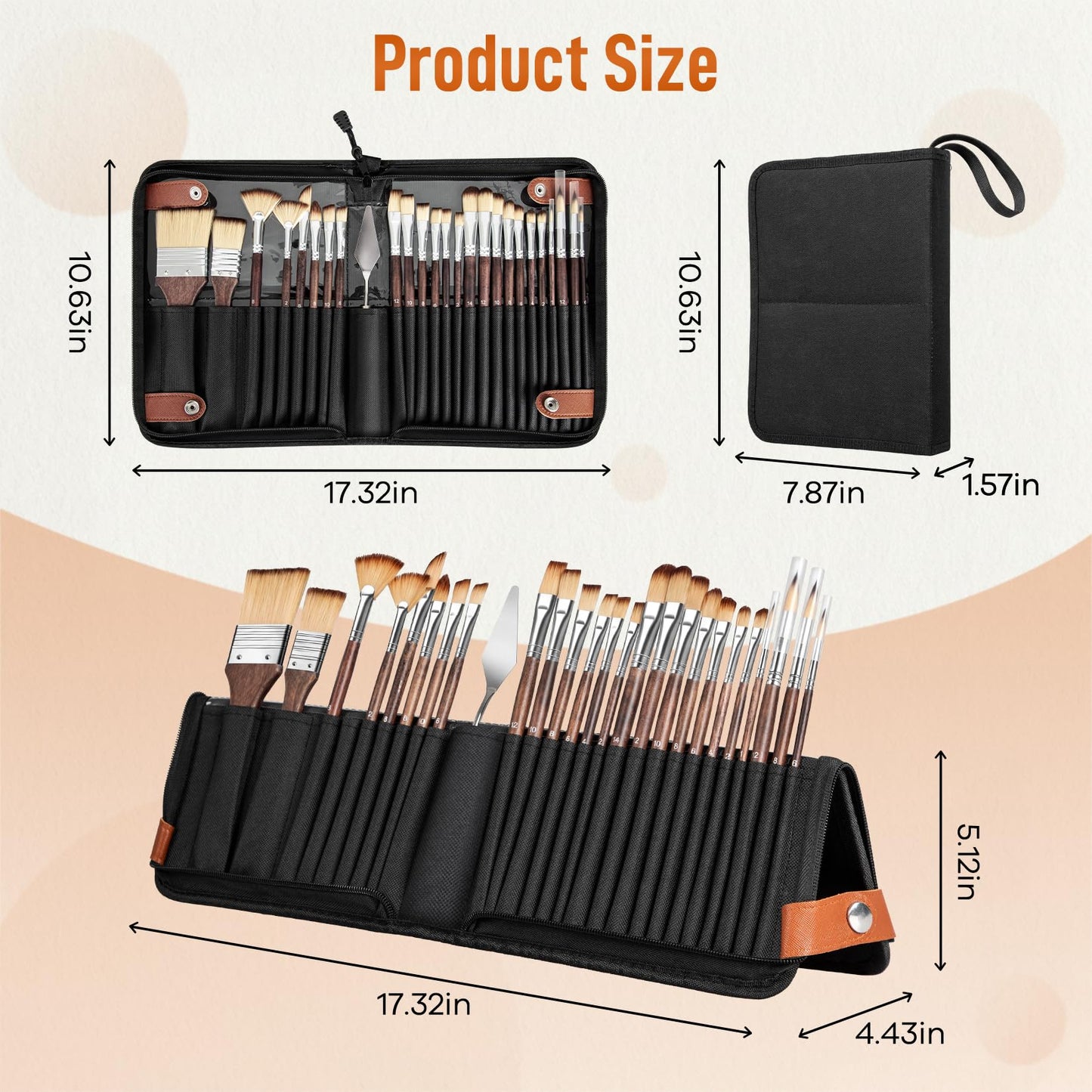TOOGE 26pcs Acrylic Paint Brush Set: Travel Watercolor Oil Paint Brushes Case Professional Blending Brush Holders and Organizer for Artists Gouache Face Painting with Paint Palette Knife Filbert Brush