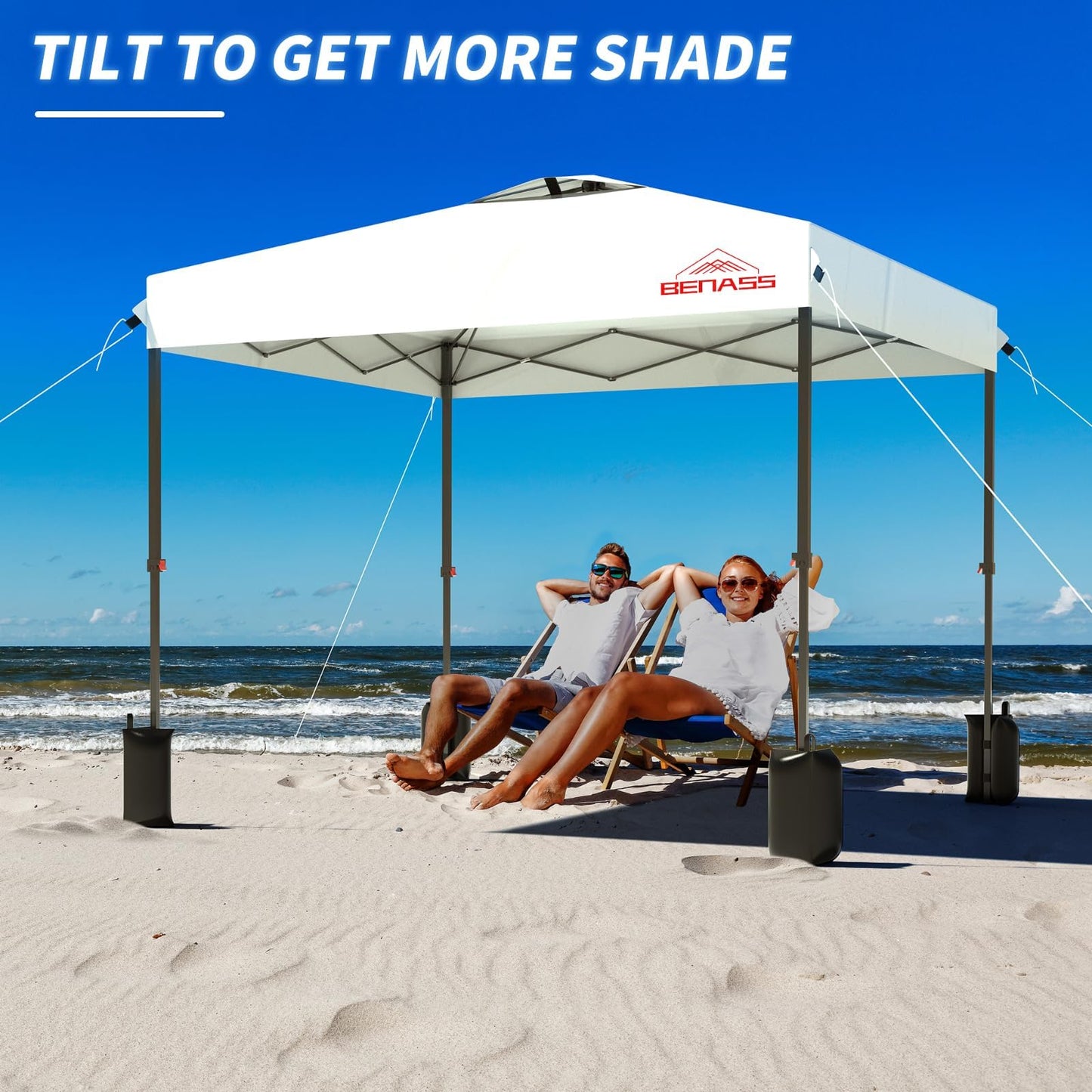 Benass 12x12 Pop Up Canopy, Easy Up Canopy Tent, Heavy Duty Tents for Parties, One Person Set Up Event Tent, White