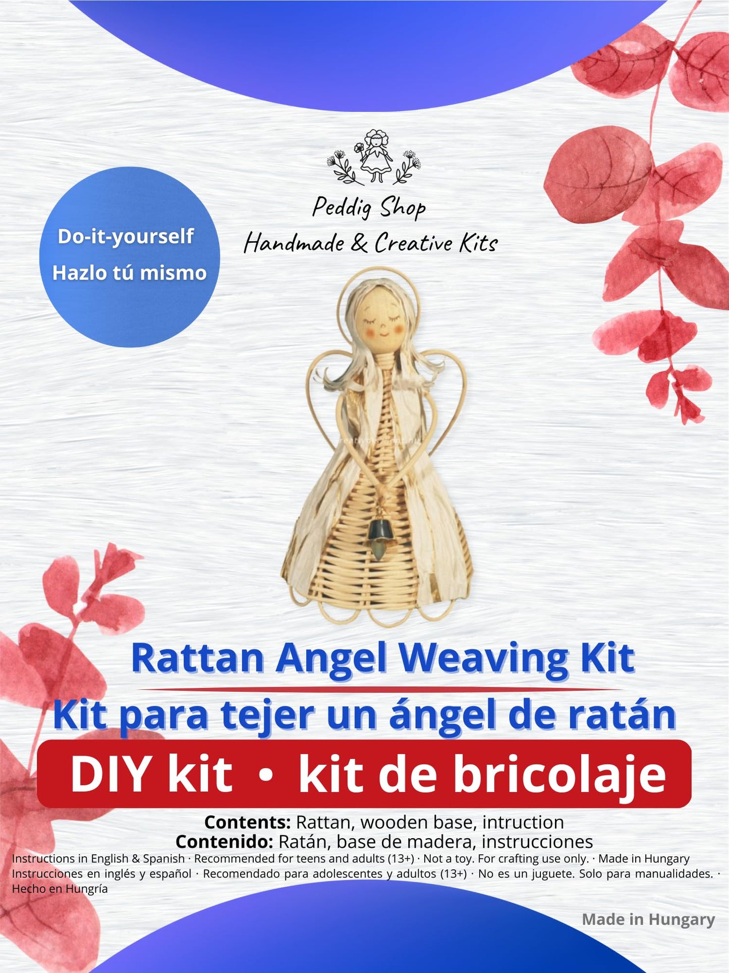 Rattan Angel Weaving Kit – DIY Basket Weaving Craft, Natural Peddig Reed, Illustrated Instructions (EN/ES), Handmade Holiday Decoration, Gift for Teens & Adults