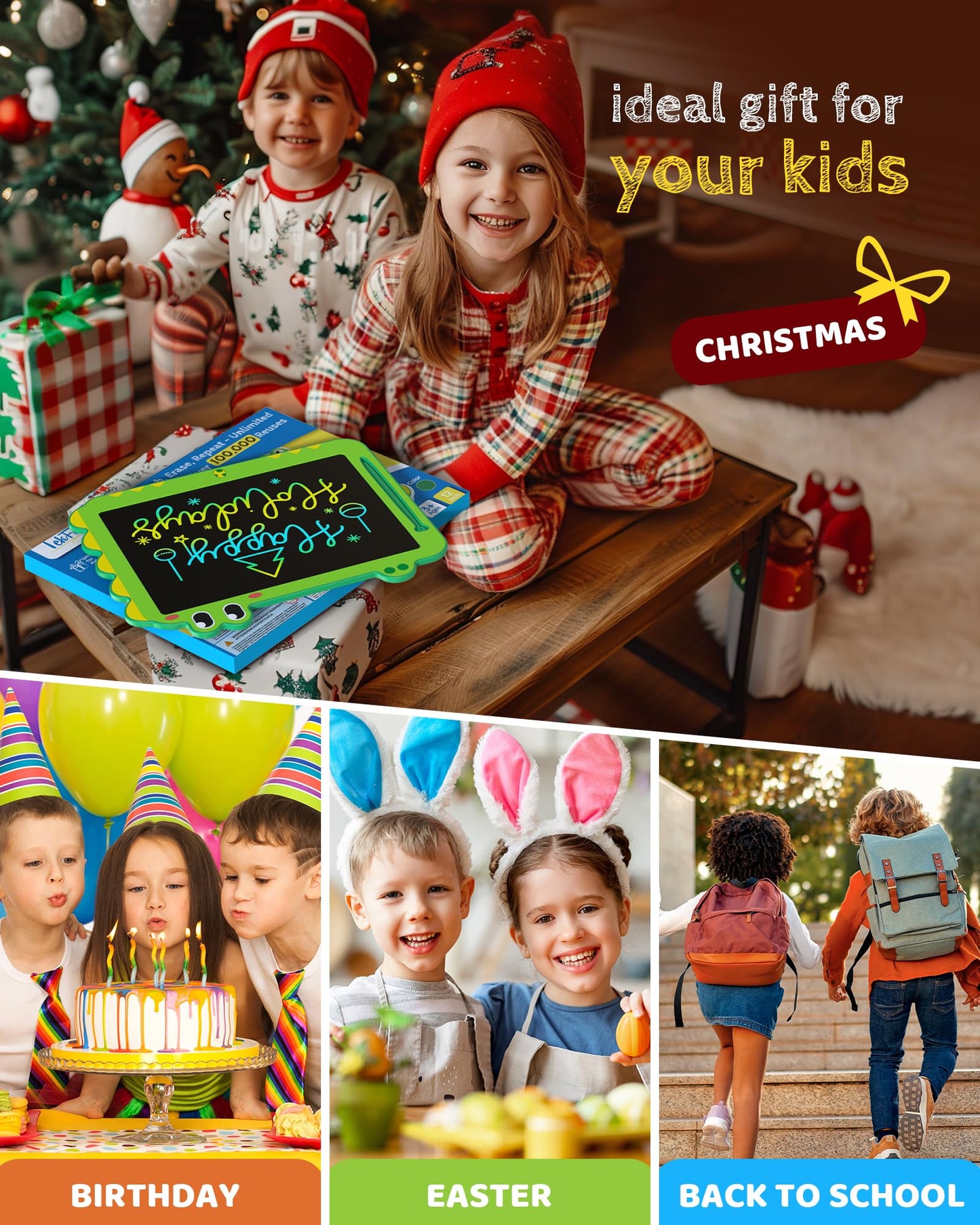 12 inch LCD Writing Tablet for Kids, Unicorn Toys Gifts for Girls Aged 3-5, Toddler Girl Kids Educational Travel Toy, Birthday Gift for 3 4 5 6 7 8 9 Year Old Girl (Green