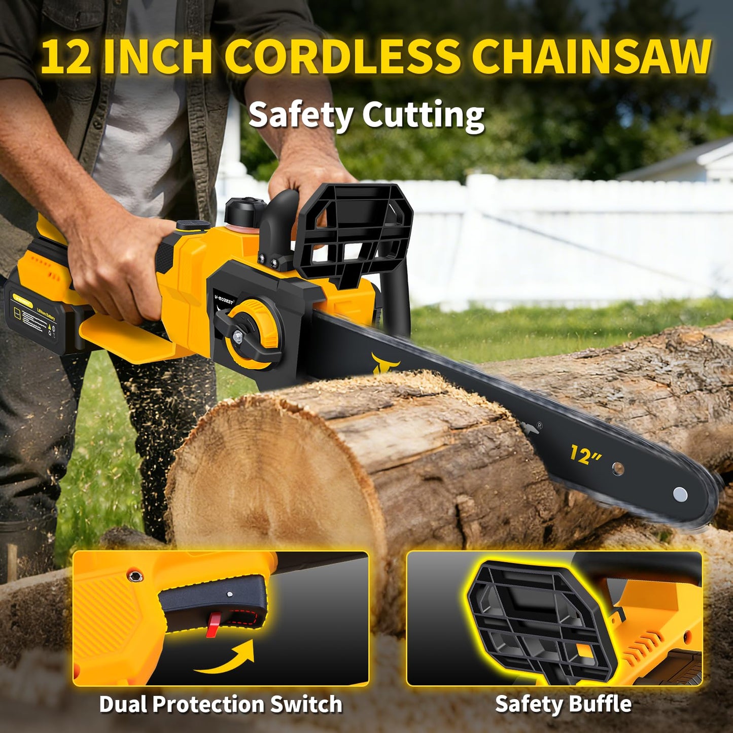 V-MODEST 21V Brushless Telescopic Chainsaw - 12" Lightweight Battery Powered Chainsaw,Cordless Electric Chain Saw with 2 x 4.0Ah Lithium-ion Batteries Chainsaws for Tree Trimming, Branch Pruning
