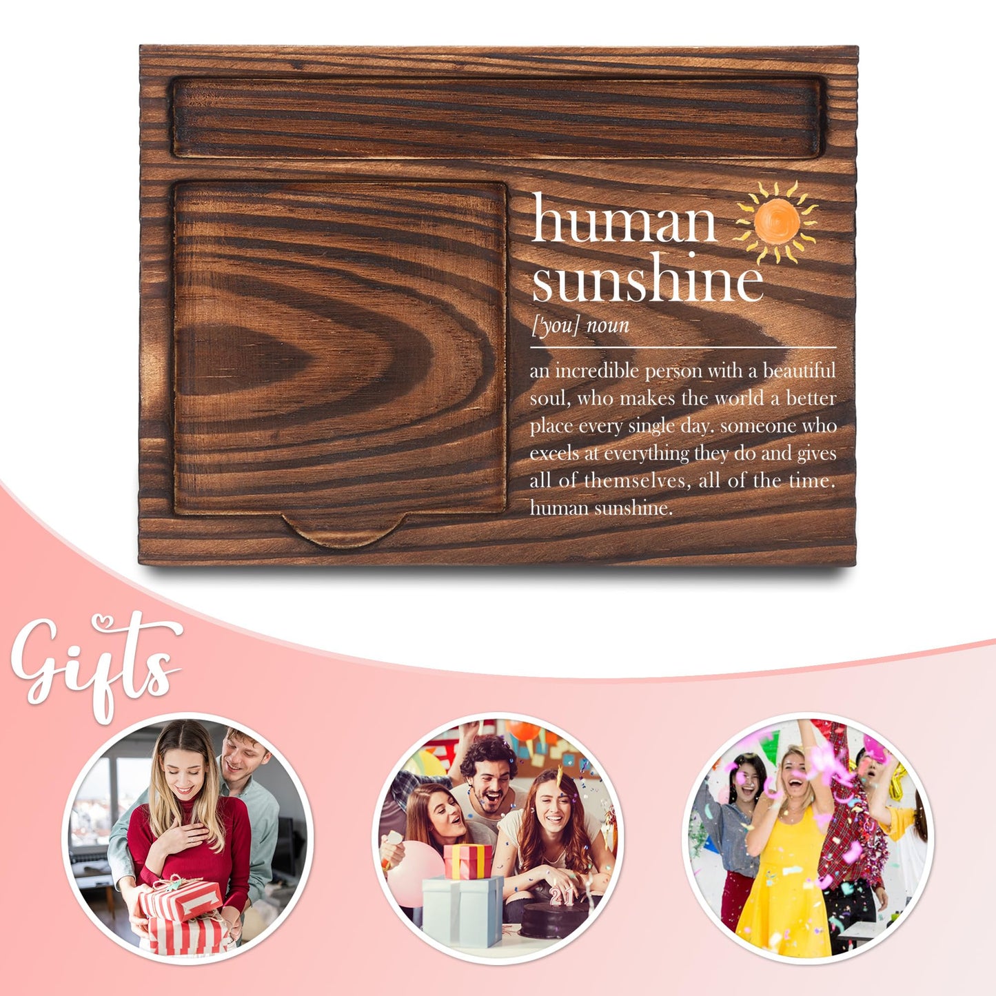 Human Sunshine Gifts, Appreciation Gifts, Thank You Gifts, Sticky Note Holder, Post-it Note Dispenser for Desk, Wooden Post-it Note & Pen Holder 6.5" x 4.7" - FTA106