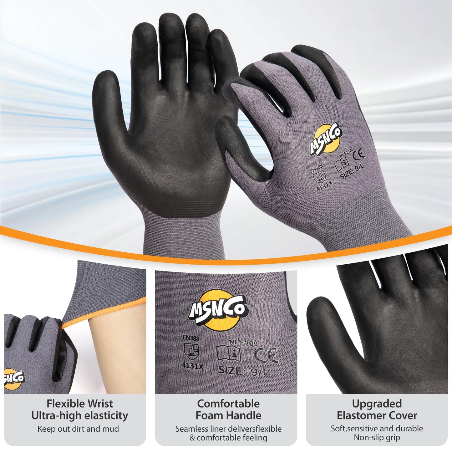 MSNCO Safety Work Gloves 6/12 Pairs Micro Foam Nitrile Coated Endurance Seamless Knit Nylon ,Wear-resistant mechanical gloves
