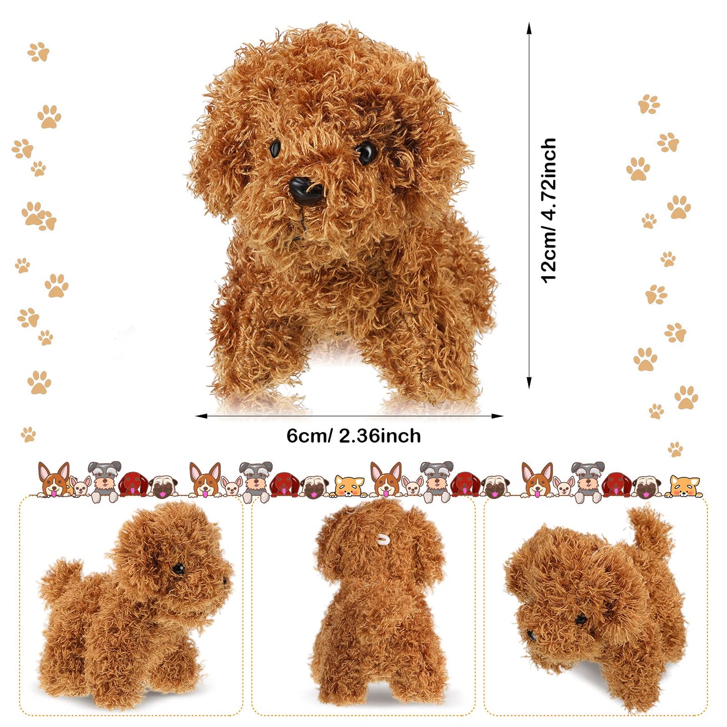 Sumind 9 Pcs 4" 5" Mini Plush Stuffed Dog Party Favor Small Puppy Stuffed Animal Bulk Soft Toy Doll Cute for Kids Graduation School Gift Baby Shower Birthday Adopt Party(Curly Puppy)