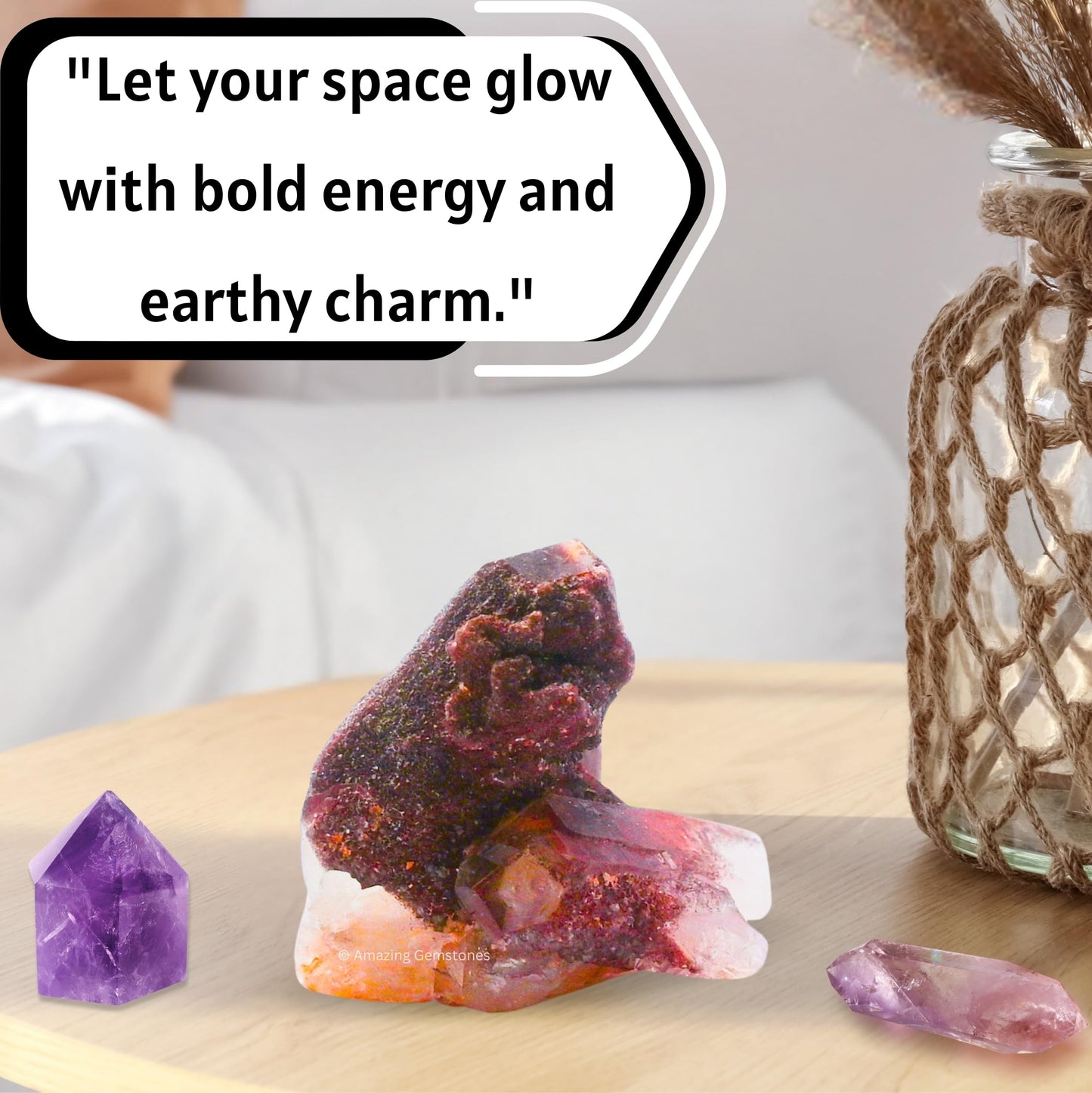 Amazing Gemstone Red Hematoid Quartz Crystals and Healing Stones Mineral Specimen - Premium Semi Precious Gem Stones for Spiritual Growth - Healing Geode Cluster Point for Meditation
