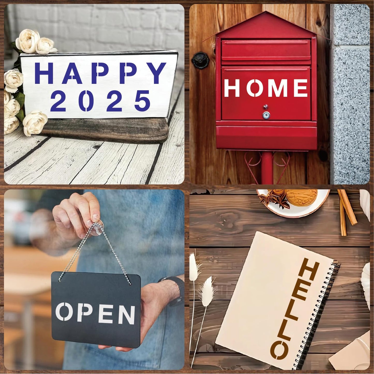 BLOSSOMLAYER Letter Stencils 36pcs 6 Inch Number Alphabet Reusable Plastic TemplatesCraft Stencil Paint Template for Wood Wall Fabric Rock Signage(6in)