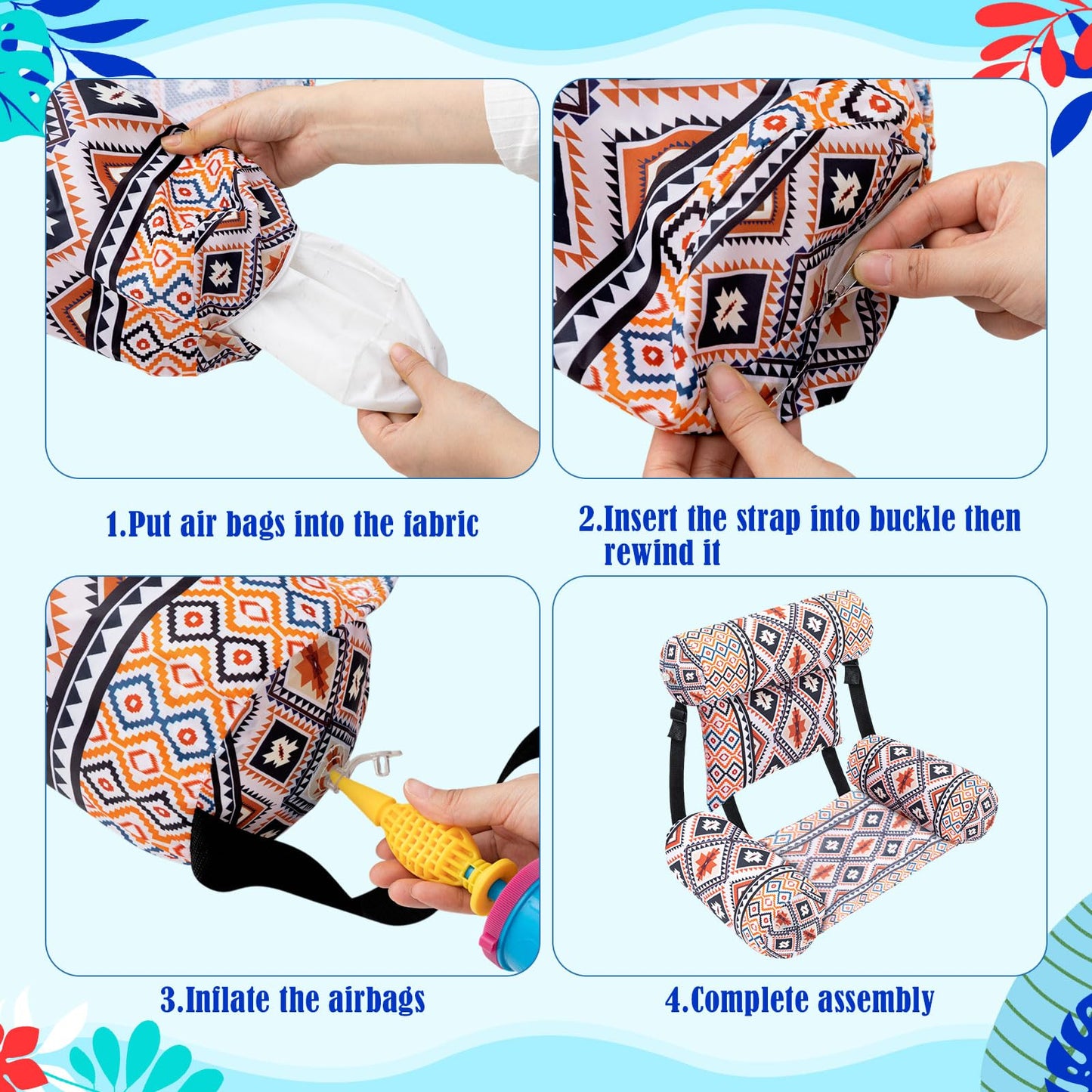Threehoney 2 Pack Large Pool Chair Floats Adult Inflatable Pool Lounge Chair Summer Pattern Water Floating Chair Adjustable Pool Float Hammock for Swimming Pool Beach Party Game(Native Pattern)