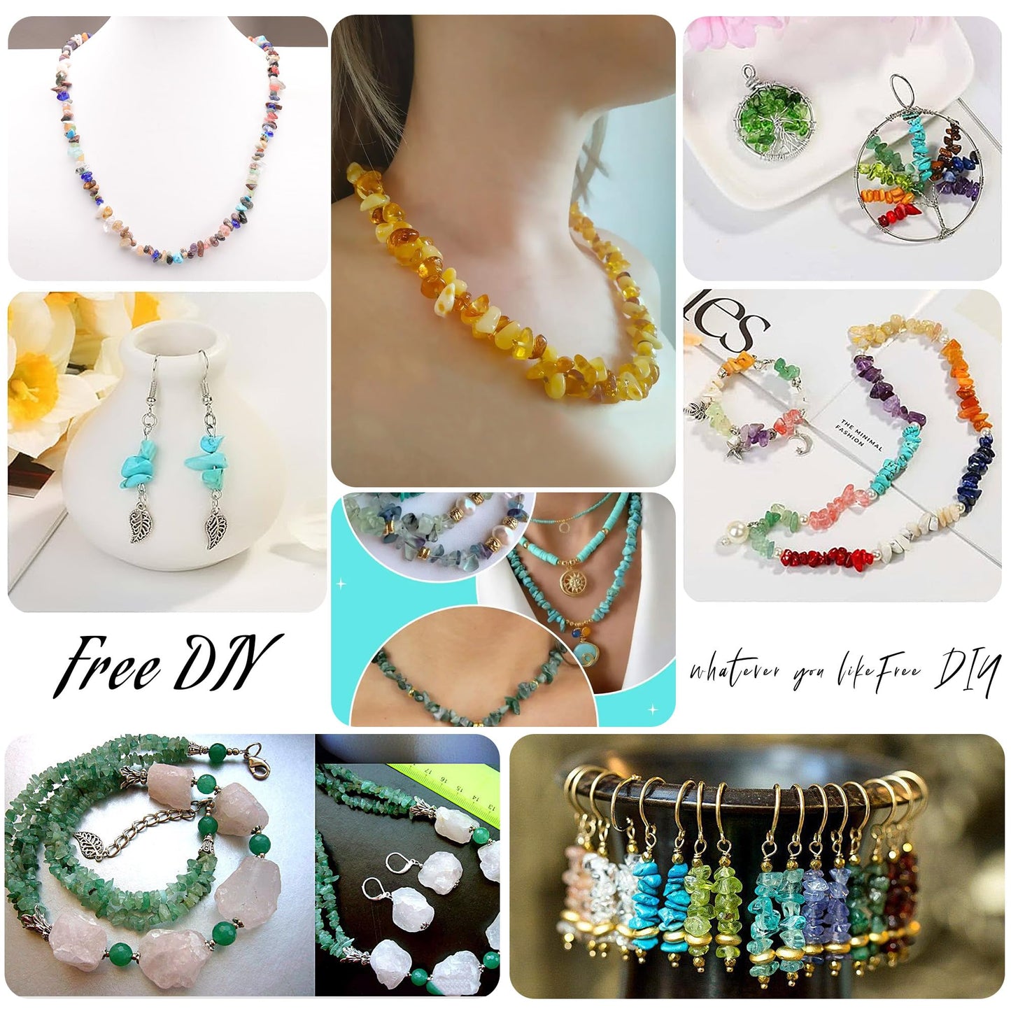 Youngbling Natural Chip Stone Beads 450 Pcs 5-8mm Healing Crystal Irregular Gemstone Drilled Lose Rocks Chinese Jade Beads Bulk for Bracelet Jewelry Making