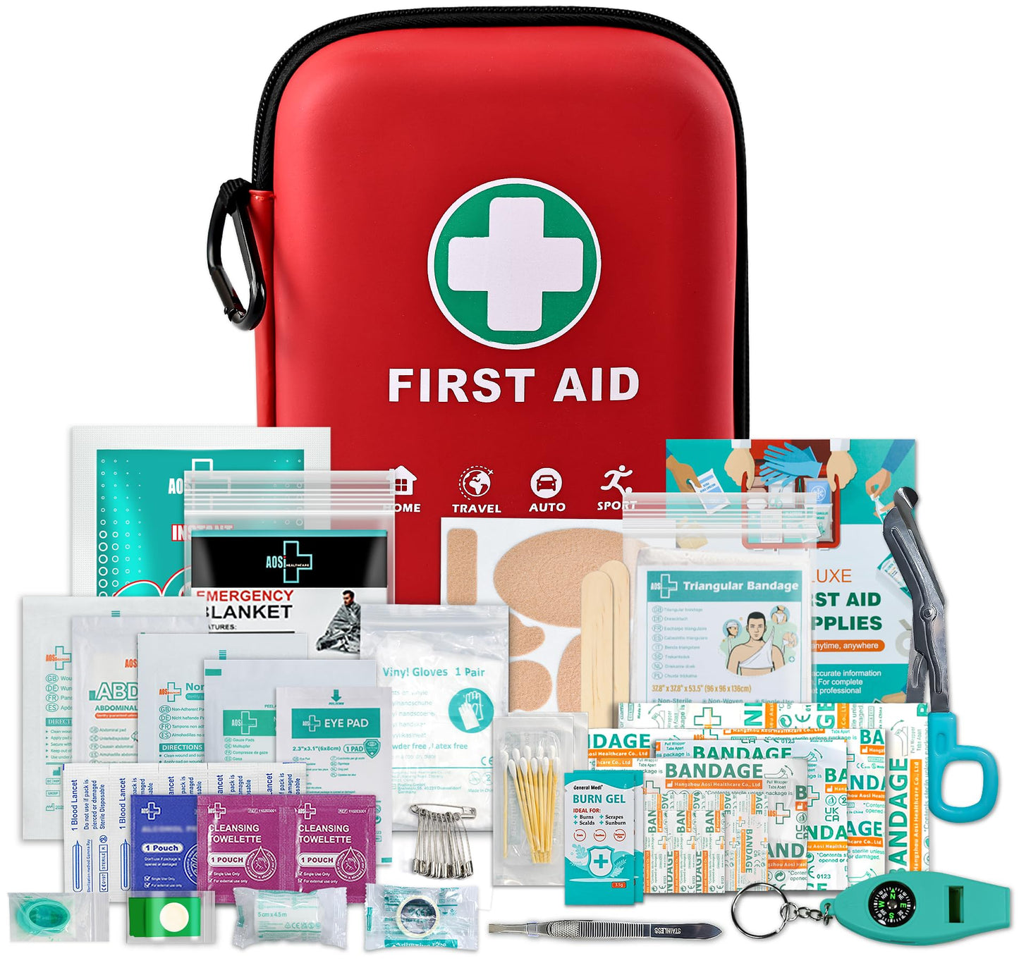 General Medi First Aid Kit - 170 Pieces Hard Case and Lightweight - Great for Travel, Home, Office, Vehicle, Camping, Workplace & Outdoor (Red)