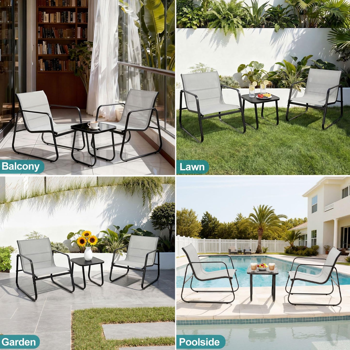 DUMOS 3 Piece Patio Furniture Set,Outdoor Patio Furniture Set with Table, Patio Sectional Bistro Sets for Lawn, Garden, Balcony, Poolside