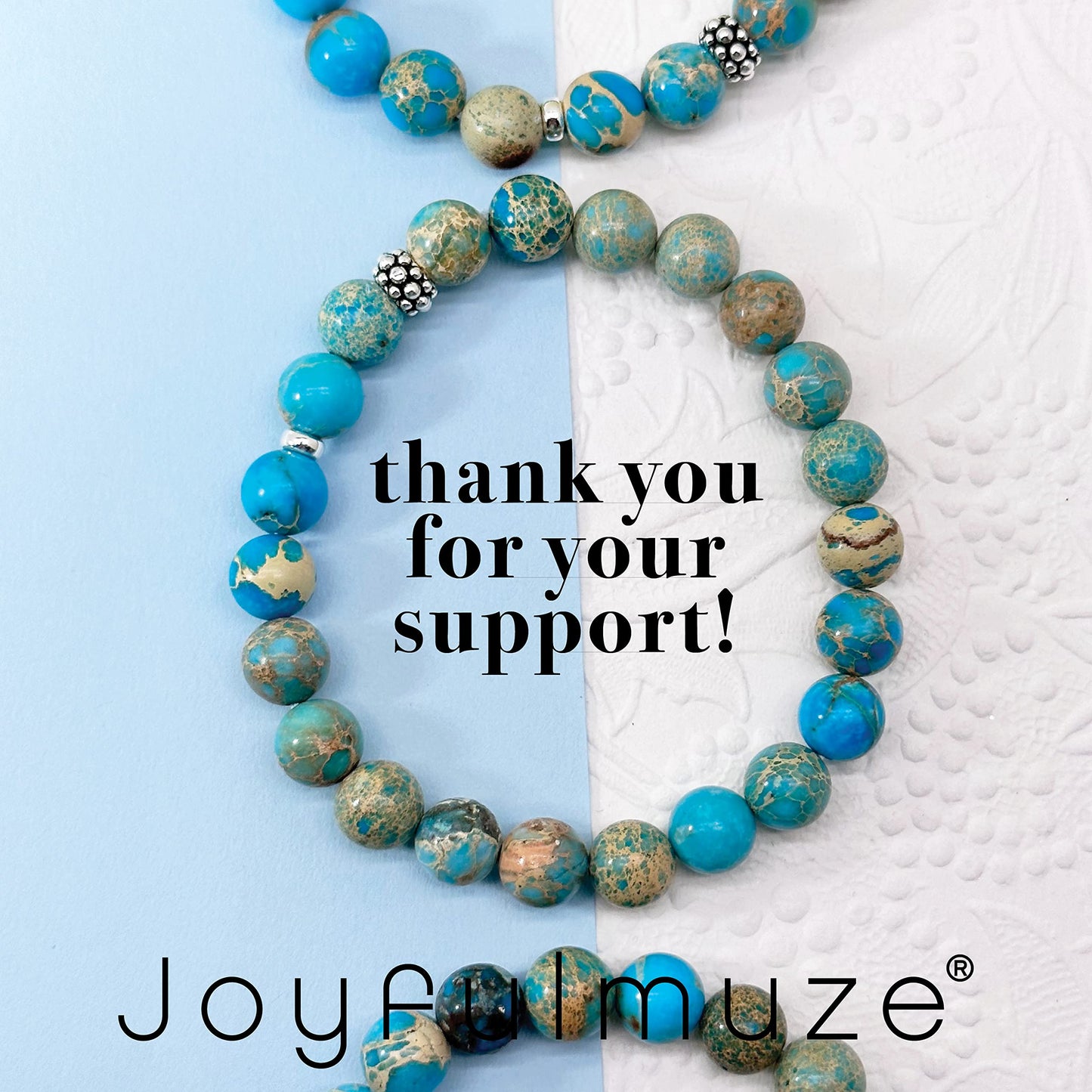 Joyfulmuze Handmade Stretch Bracelet, Genuine Turquoise Emperor Round Jasper, Premium Jewelry for Women Man Girls, Grounding Strength and Stability Stone, Sterling Silver Beads (Turquoise-Jasper-8mm)