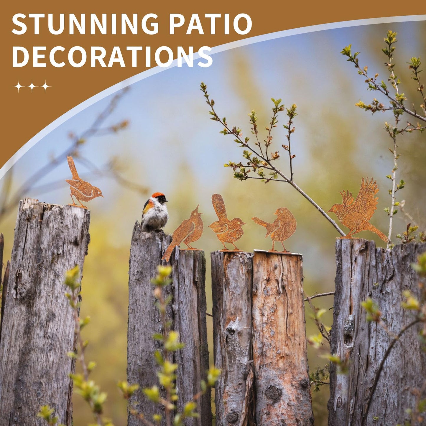 Geila 5PCS Rusty Birds Decoration, Fence Decorations Outdoor, Metal Birds Yard Decor Perfect Yard Art and Large Outdoor Ornaments (5PC)