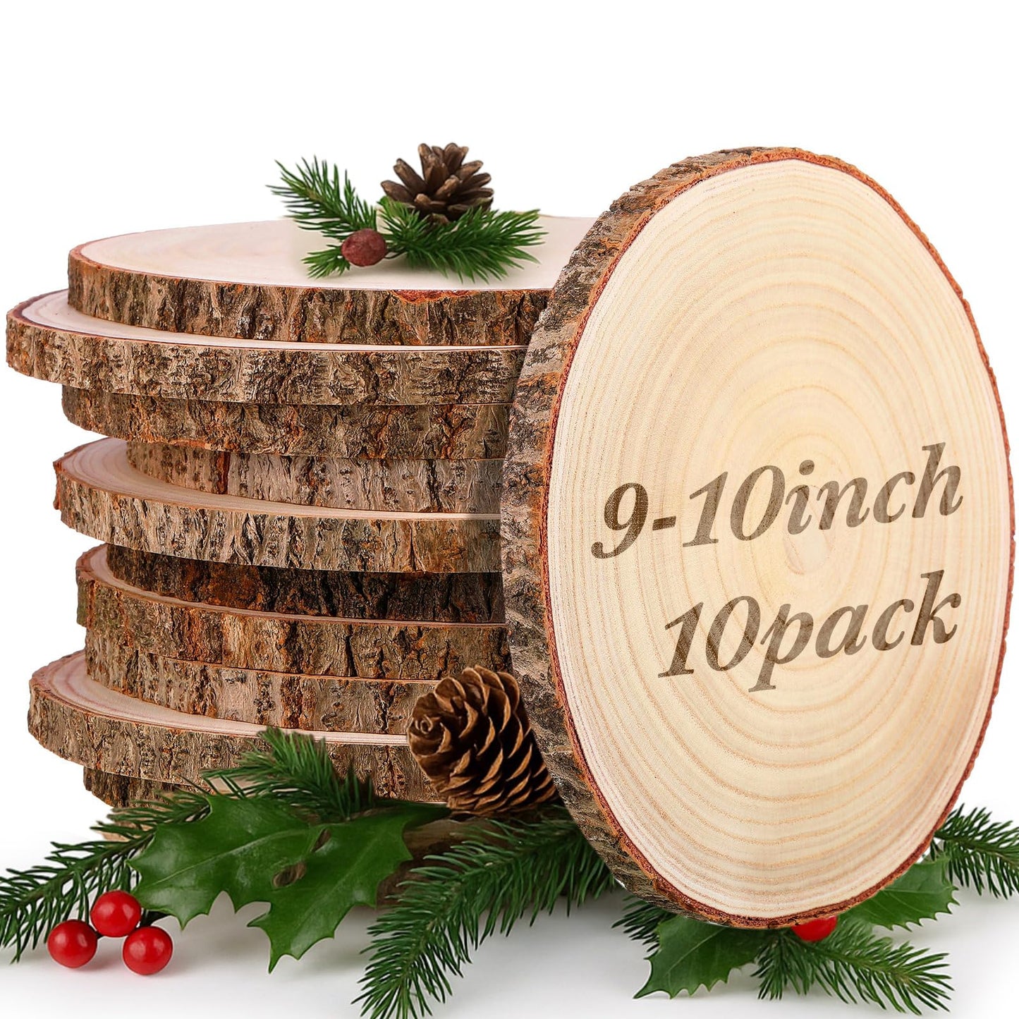 Tioncy 10 Pack Large Wood Slices for Centerpieces Unfinished Rounds Wood Slabs for Tables Decor Natural Wooden Circle for DIY Crafts Rustic Wedding Centerpiece Decor (9-10 Inch)