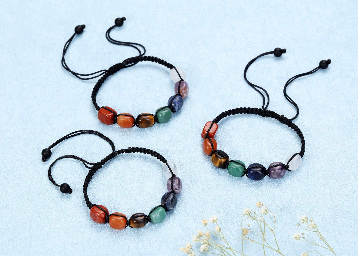 Jovivi 7 Chakra Reiki Healing Crystal Stretch Bracelet Natural Gemstone Energy Balancing Yoga Beads Bracelet Braided Rope for Women Men