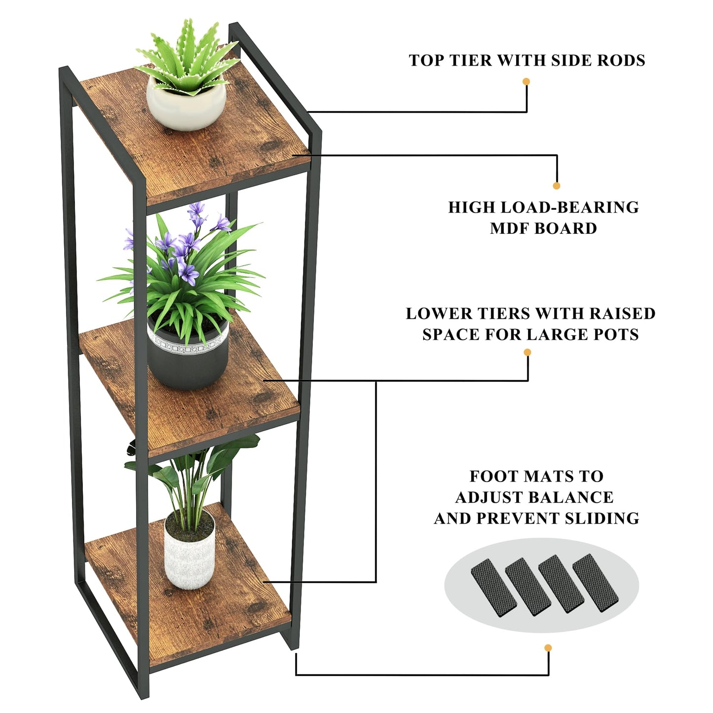 FONHAYE 45" Tall Plant Stand Indoor, 3-Tier Modern Plant Shelf Corner Flower Pot Holder Organizer for Living Room Balcony Garden, Rustic Brown