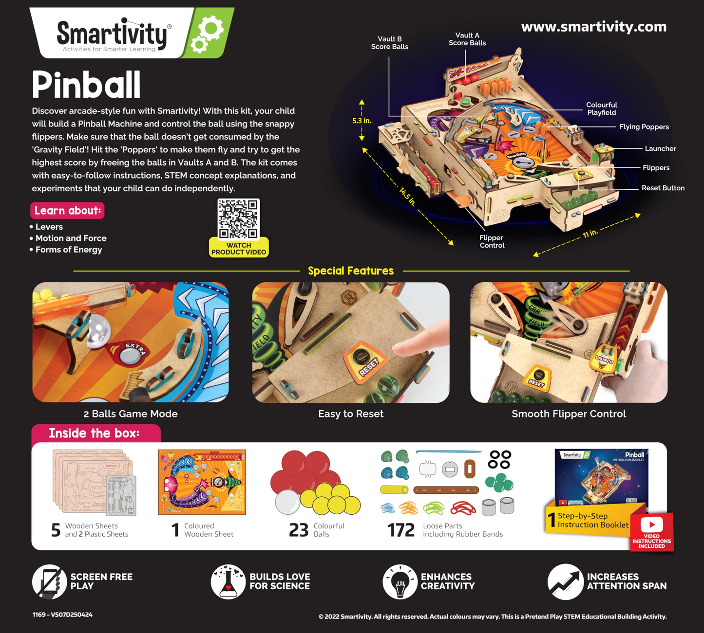 Smartivity DIY Pinball Machine for Kids 8-14 Years Old | Global Award Winning Arcade Game | Build Your Own Pinball I Birthday Gift for Smart Kids | STEM Toy for Boys & Girls