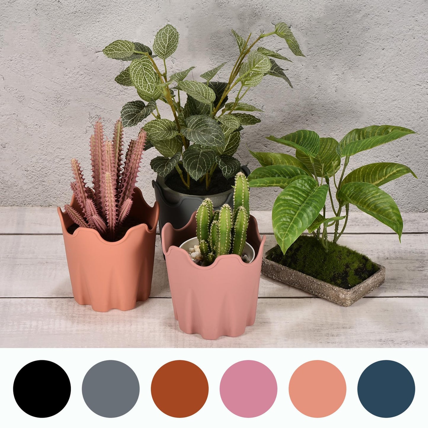 PATIKIL Silicone Plant Pot 4", 6 Pack Round Flower Planter Decorative Container for Indoor Outdoor Gardening, Black