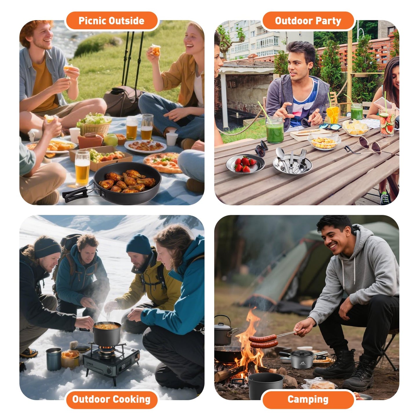 THTYBROS 27pcs Camping Cookware Mess Kit for 2-4 People, Portable Cookware Set with Kettle, Pots & Pans, Stainless Steel Utensils, Plates, Dishware for Backpacking, Picnic, Outdoor Adventures