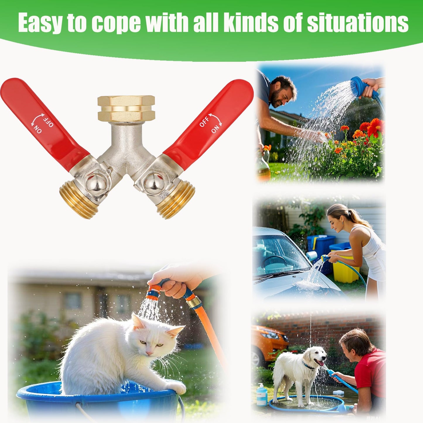 EJW Hose Splitter 2 Way, Garden Hose Splitters, Heavy Duty Faucet Splitter,Rv Brass Water Hose Y Splitter, Double Hose Connector, Spigot Splitter, Two Way Hose Manifold Valve 3/4 Inch GHT Thread.