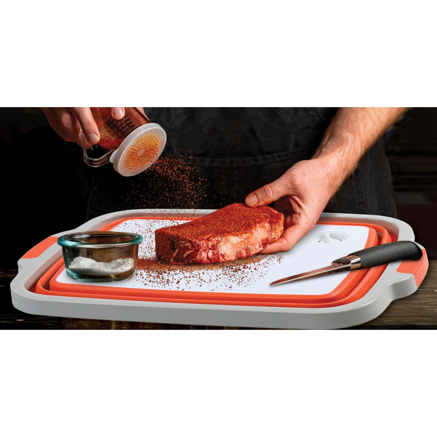 BIRDROCK HOME Collapsible Food Prep & Cutting Board and Grill Caddy Tub with Colander & Lid | Multifunctional Kitchen Vegetable Washing Basket | Silicone Dish Tub for BBQ, Picnic, Tailgate and Camping