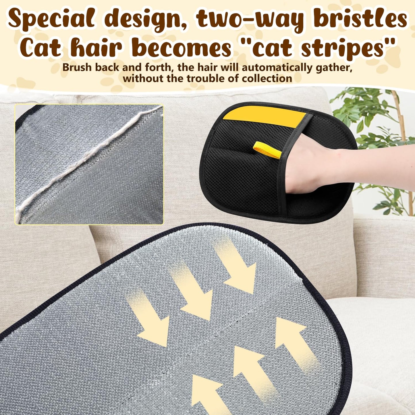2Pcs Pet Hair Removal Gloves,New Upgrade Efficient Pet Grooming Gloves,Cat Grooming for Hair Removal,Versatile Reusable Pet Hair Remover Glove