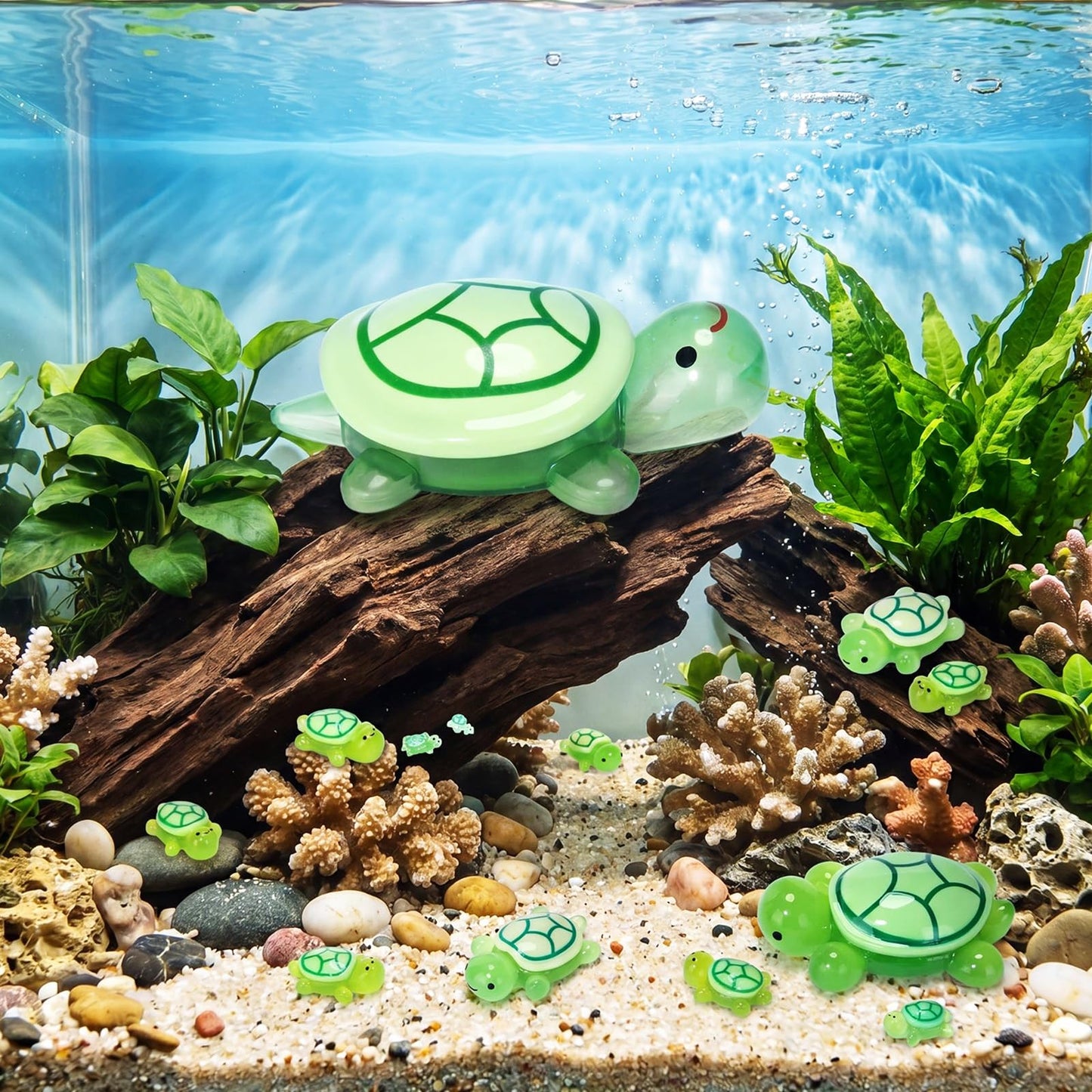 Nimbus Verse 36 Pcs Green Glow in the Dark Mini Resin Turtles Figurines 3D Luminous Animals with 1 Jumbo Resin Turtles for Fish Tank Garden Accessories DIY Miniature Dollhouse Landscape Party Decor