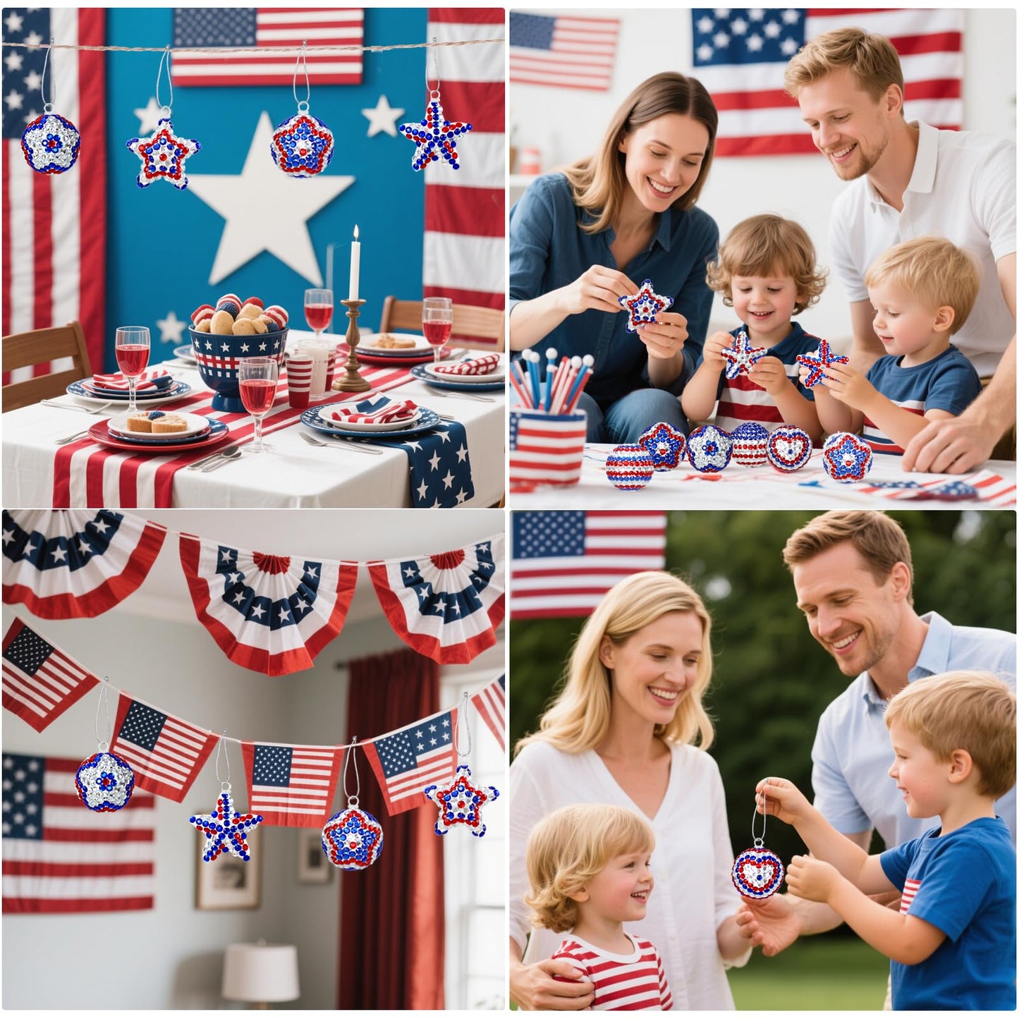 18 Set 4th of July Crafts Activities Kits Patriotic DIY Glitter Foam Star Ball Ornaments Independence Day Decorations Red White Blue Gem Stickers Memorial Day Art Set for Party Supplies Favor
