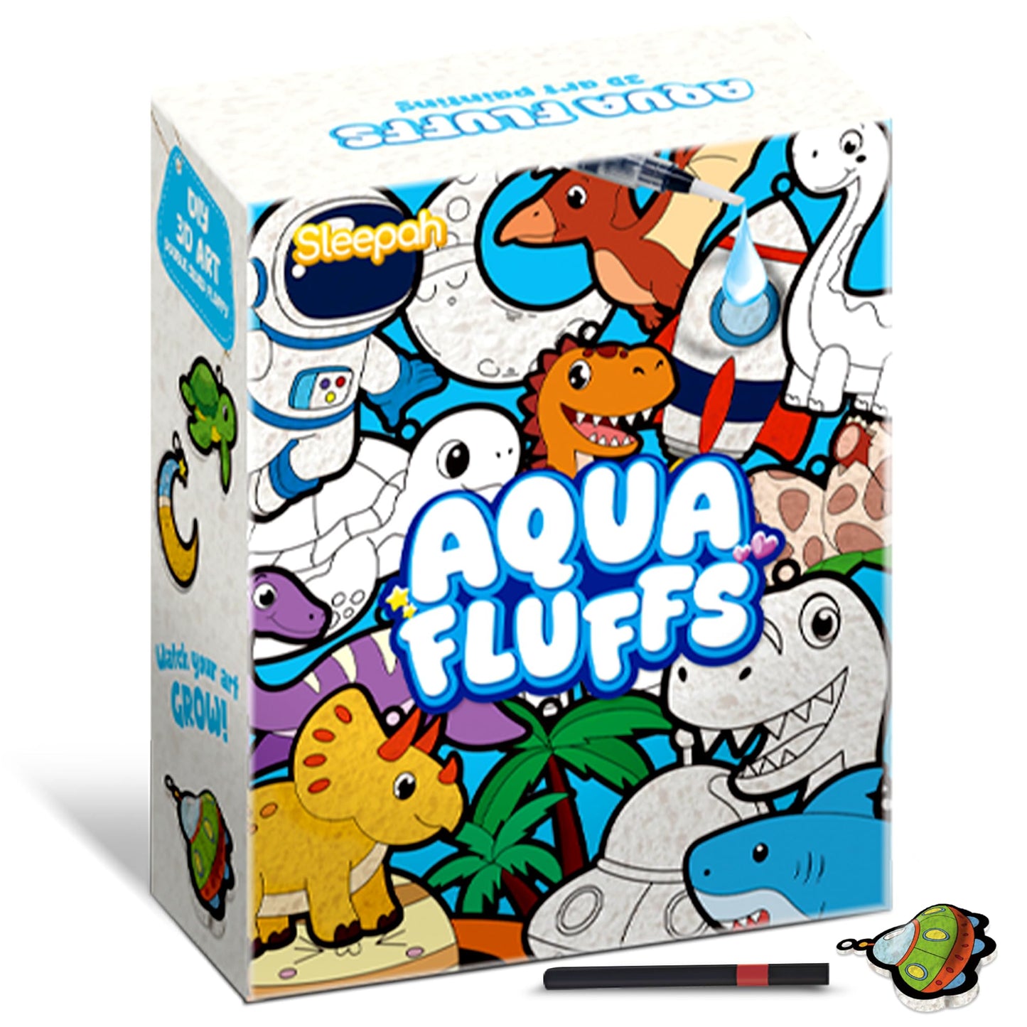 Aqua Puffs Fluffs Mess-Free 3D Art Puffs Kit for Kids Double-Sided Water-Activated Craft with Dinosaur & Space Designs, No Glue or Paint, Creative Activity for Boys & Girls Ages 3β8 Dinosours & Space