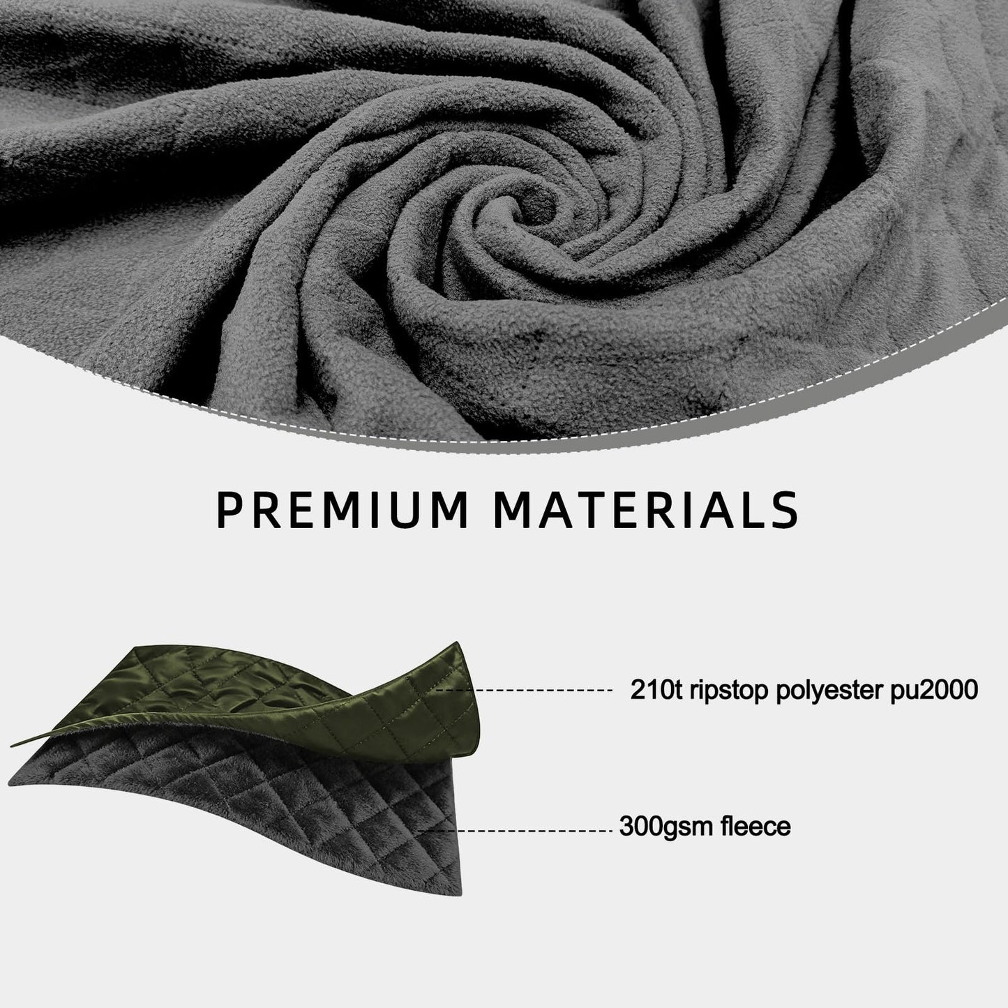 Tikroom Large Waterproof Outdoor Camping Blanket, 80 x 58 inch Fleece Picnic Blankets Windproof Travel Stadium Blanket for Beaches Pets Car Camp Picnic Mat for Both Cold & Warm Weather