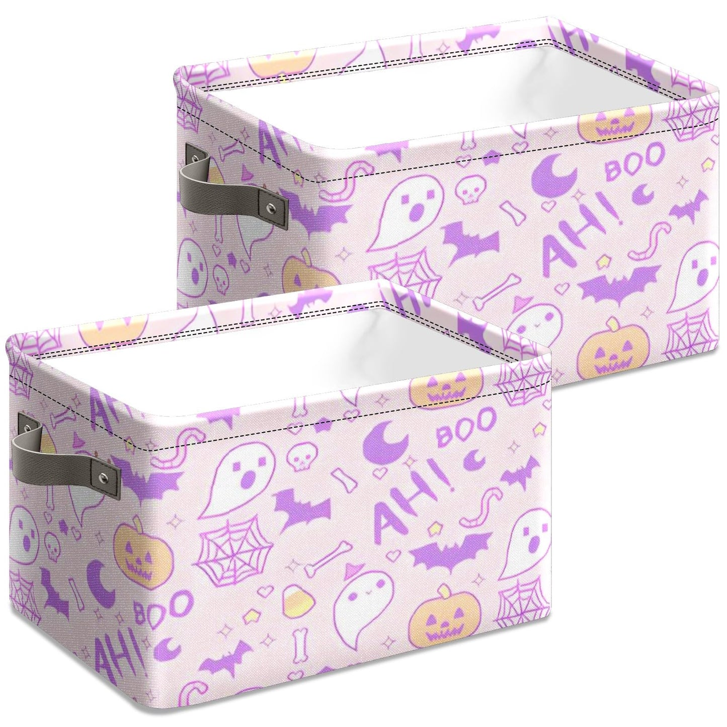 Andemie Halloween Basket Cute Pink Spooky Boo Basket Stuffers for Women Teen Girls Girlfriend Trick or Treat Bags Cube Large Collapsible Storage Bins