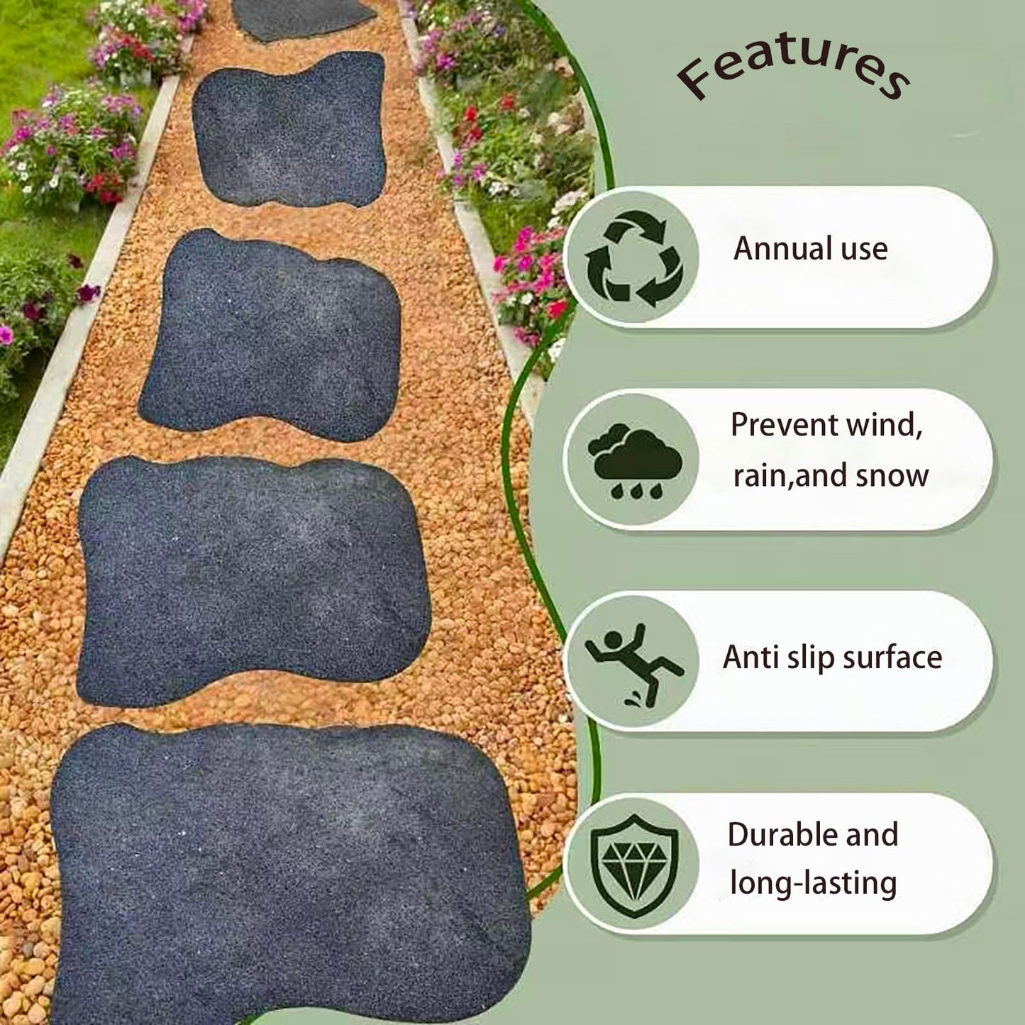 5 Pcs Yard Stepping Stones Outdoor Non Slip Garden Walkway Stones,for Yard Lawn Patio Pathway Grey Stepping Stone,Rubber Stepping Stones Outdoor (5)