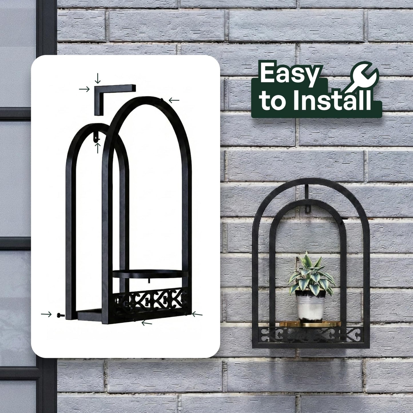 Rioneta Hanging Planter for Indoor & Outdoor Plants, Mid Century Modern Iron Frame Wall Decor for Living Room Garden Patio 3 Pack Black(No Light)