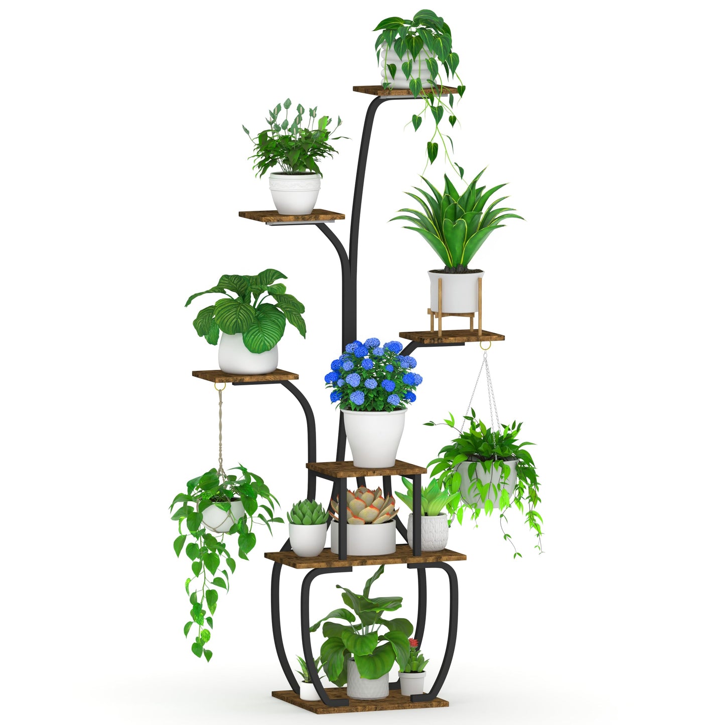 YIIHEERR Plant Stand Indoor with Grow Lights, 7 Tiered 55" Tall Plant Shelf, Heavy Duty Metal Corner Flower Pot Holder Rack, Multi-Tiered Display Organizer with Gardening Tools