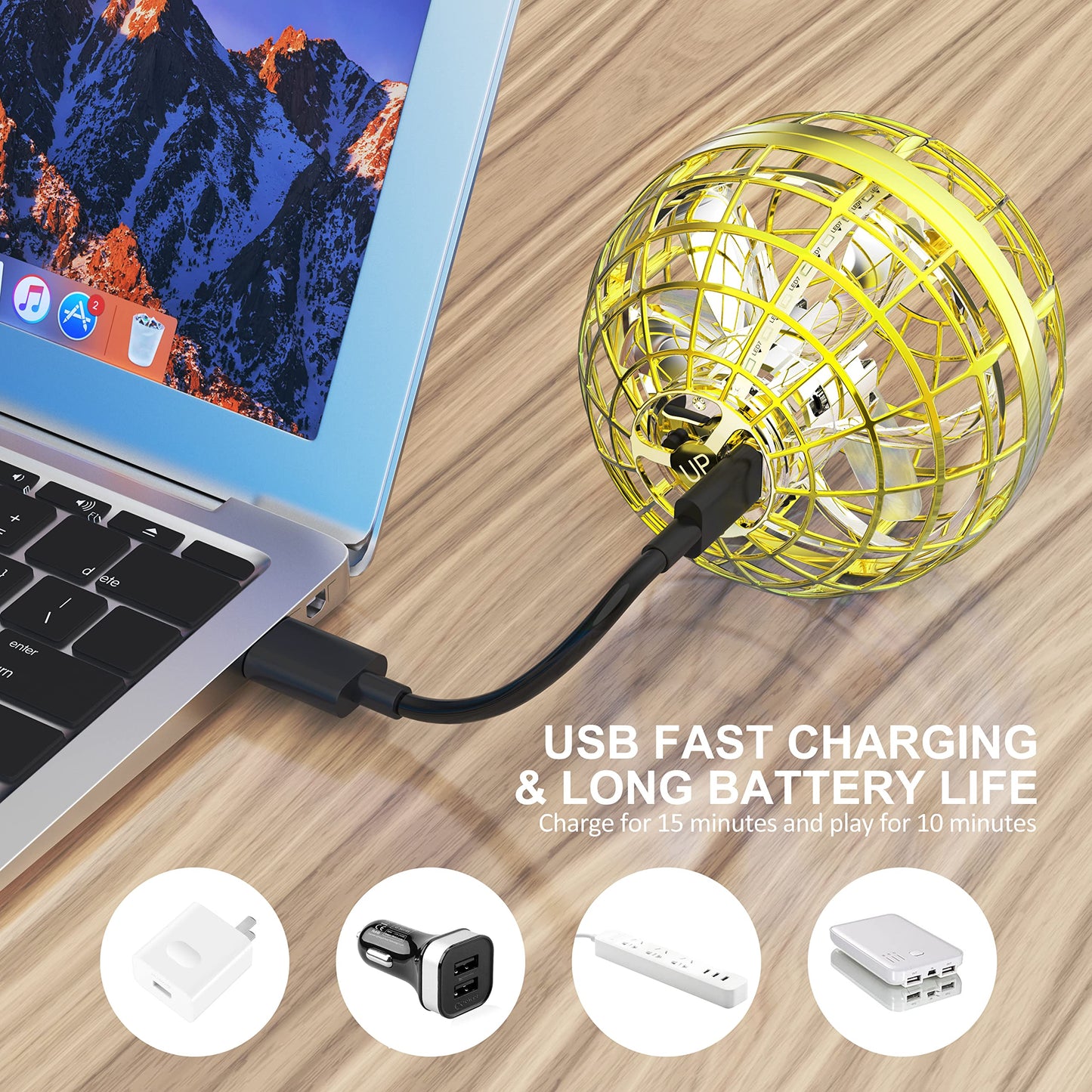 LEMATRIX Flying Orb Ball Toy, Hover Ball Boomerang Fly Fidget Spinner, Cool Toys Gifts for 6 7 8 9 10 11 12+ Years Old boy Girls Teens, Hand Mini Drone Cosmic Globe, Indoor Outdoor Toys(Golden)