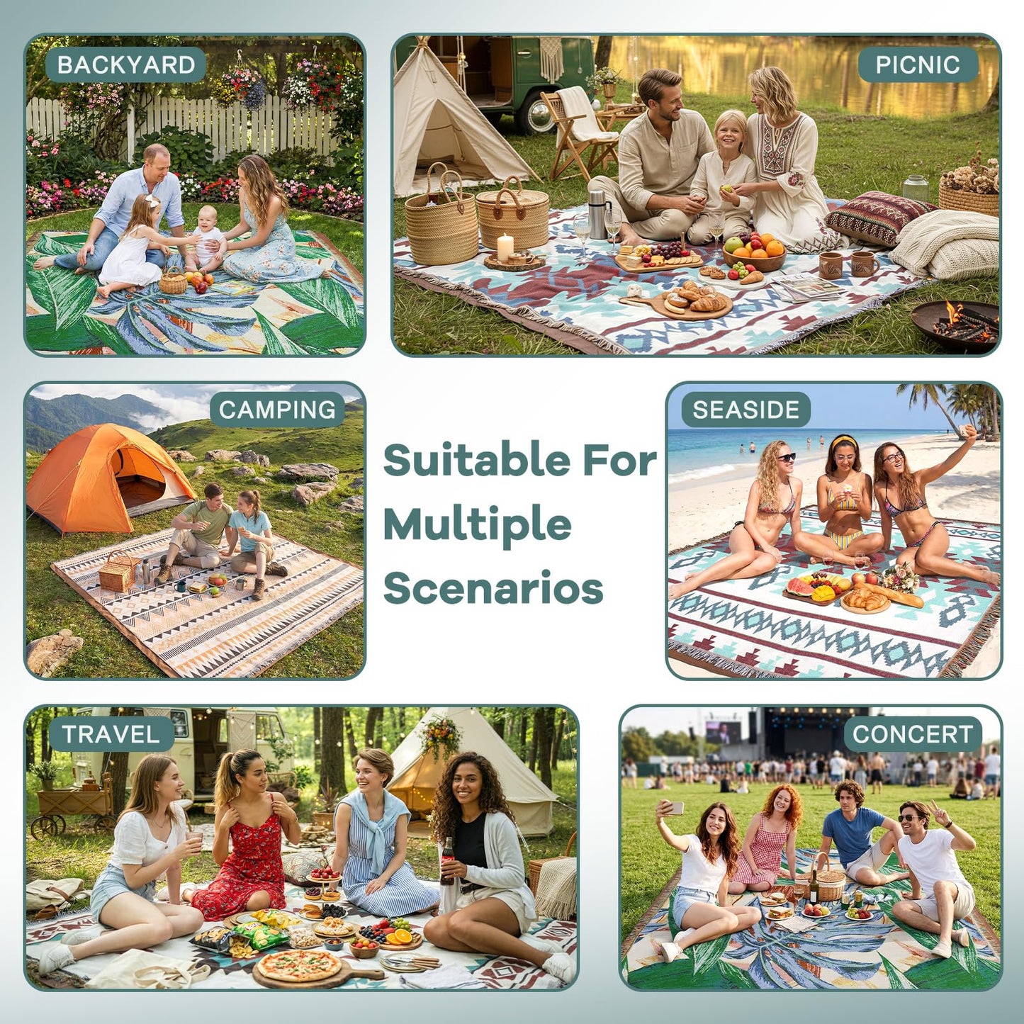 2 in 1 Extra Large Camping Blanket Outdoor Picnic Yoga Mat Lightweight Car Essential Roadtrip Gadget Rv Accessories Glamping Tent Gear Must Haves Hiking Stuff Backpacking Necessities Women Beach Gift